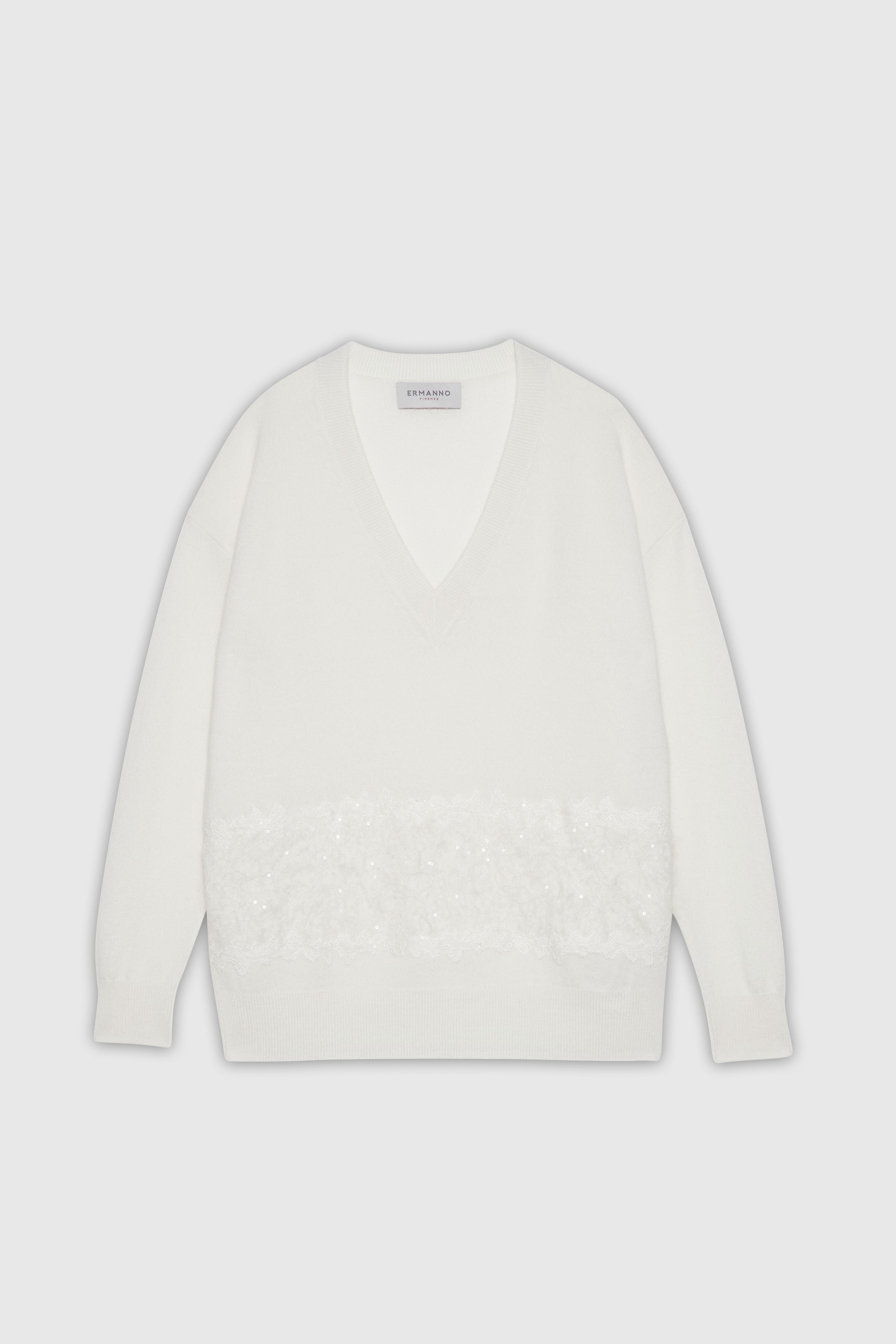 MAGLIA IN LANA E CACHEMIRE CON INSERTO DI PIZZO