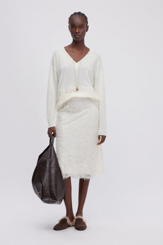 MAGLIA IN LANA E CACHEMIRE CON INSERTO DI PIZZO