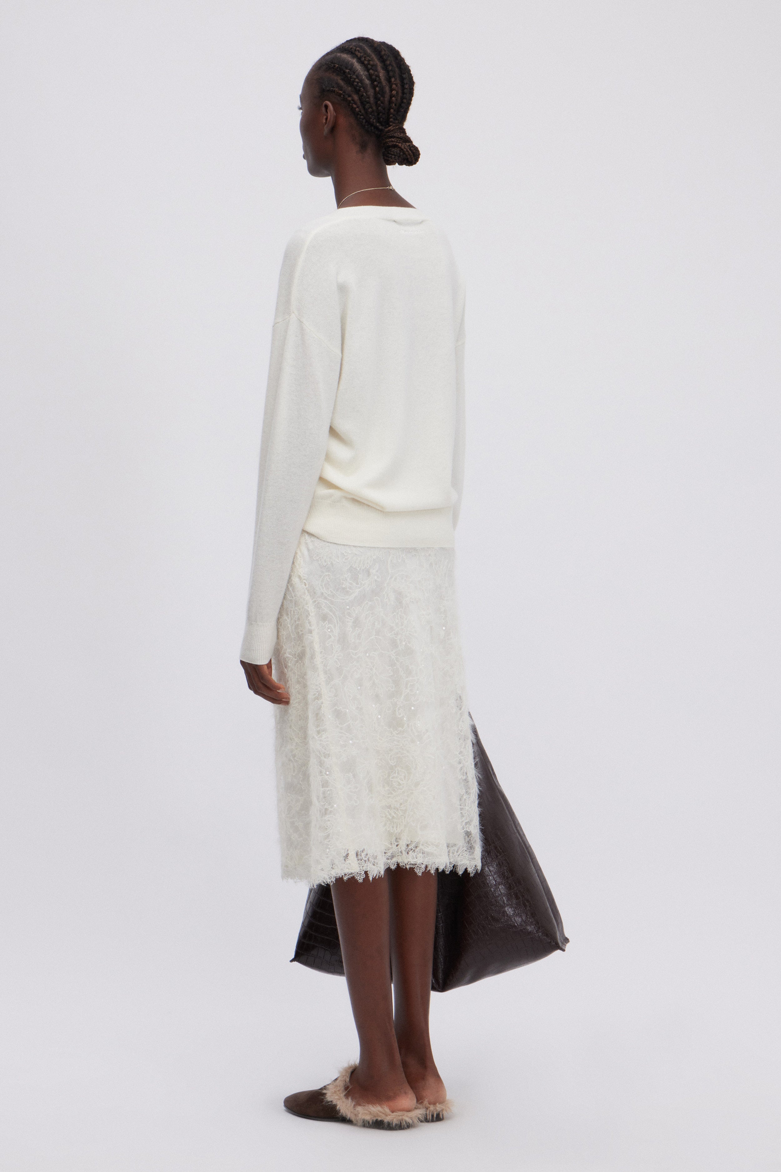 MAGLIA IN LANA E CACHEMIRE CON INSERTO DI PIZZO