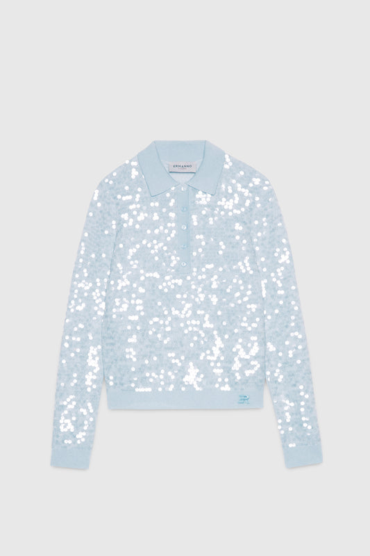 KNITTED POLO SWEATER WITH SEQUINS