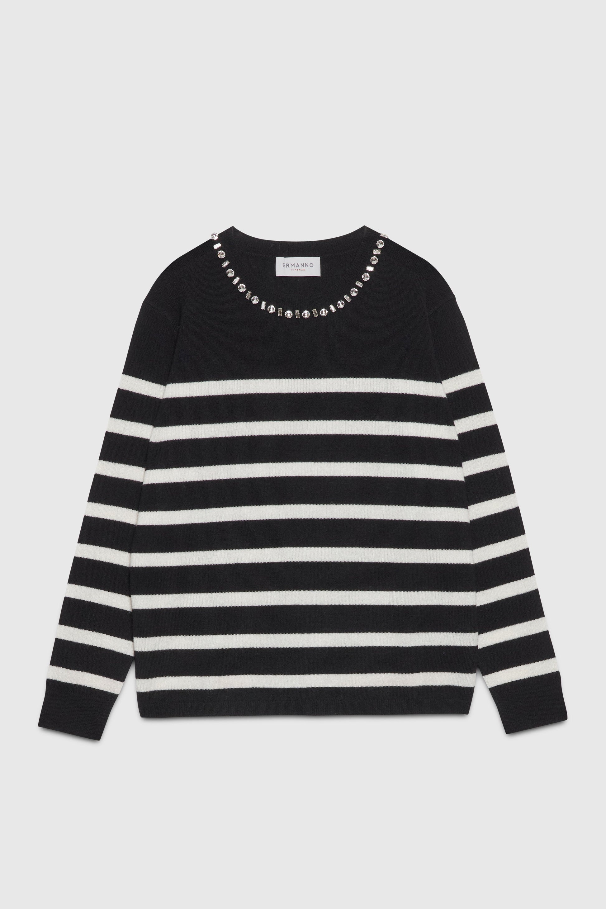 WOOLLEN AND CASHMERE STRIPED SWEATER WITH JEWEL NECKLINE