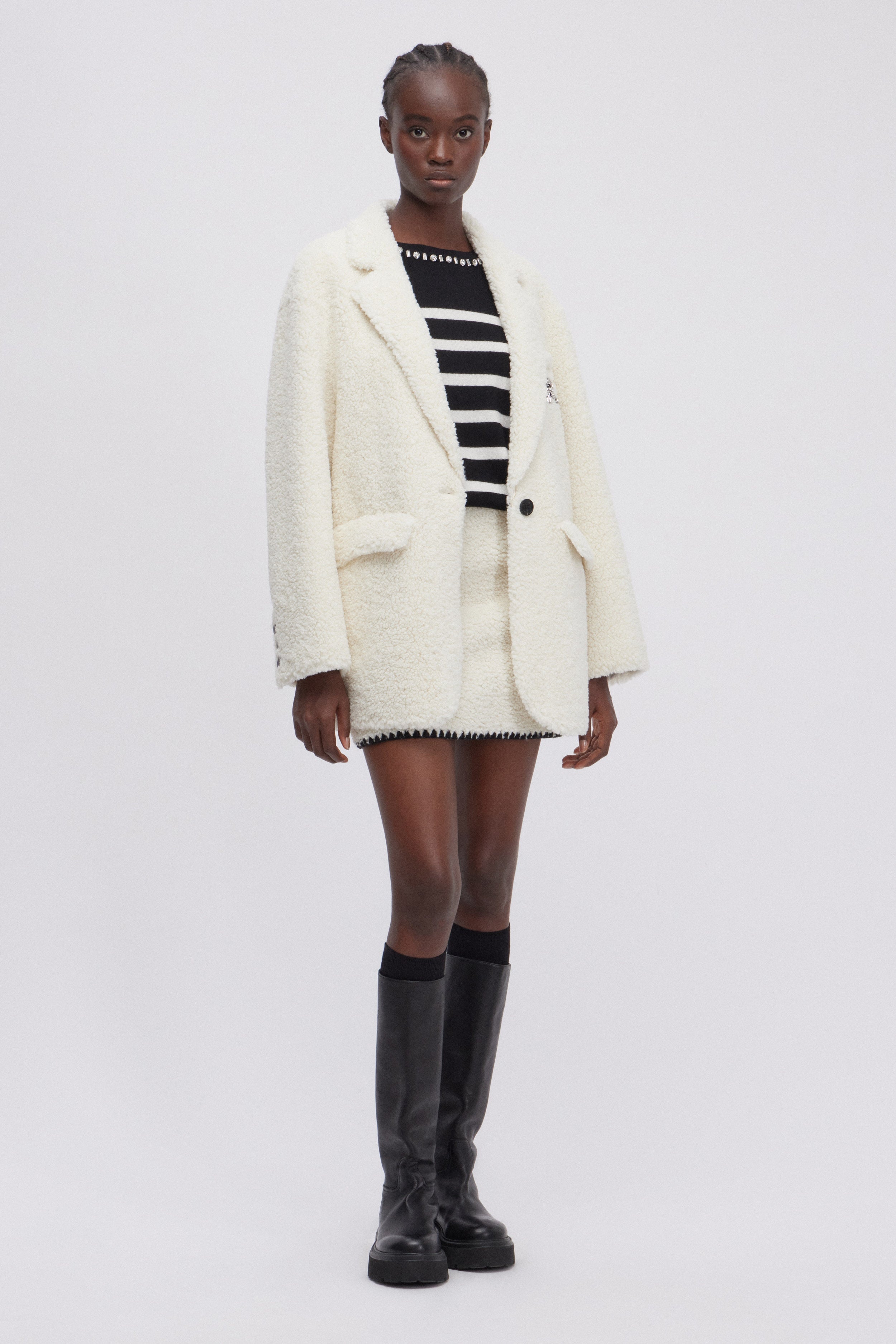 WOOLLEN AND CASHMERE STRIPED SWEATER WITH JEWEL NECKLINE