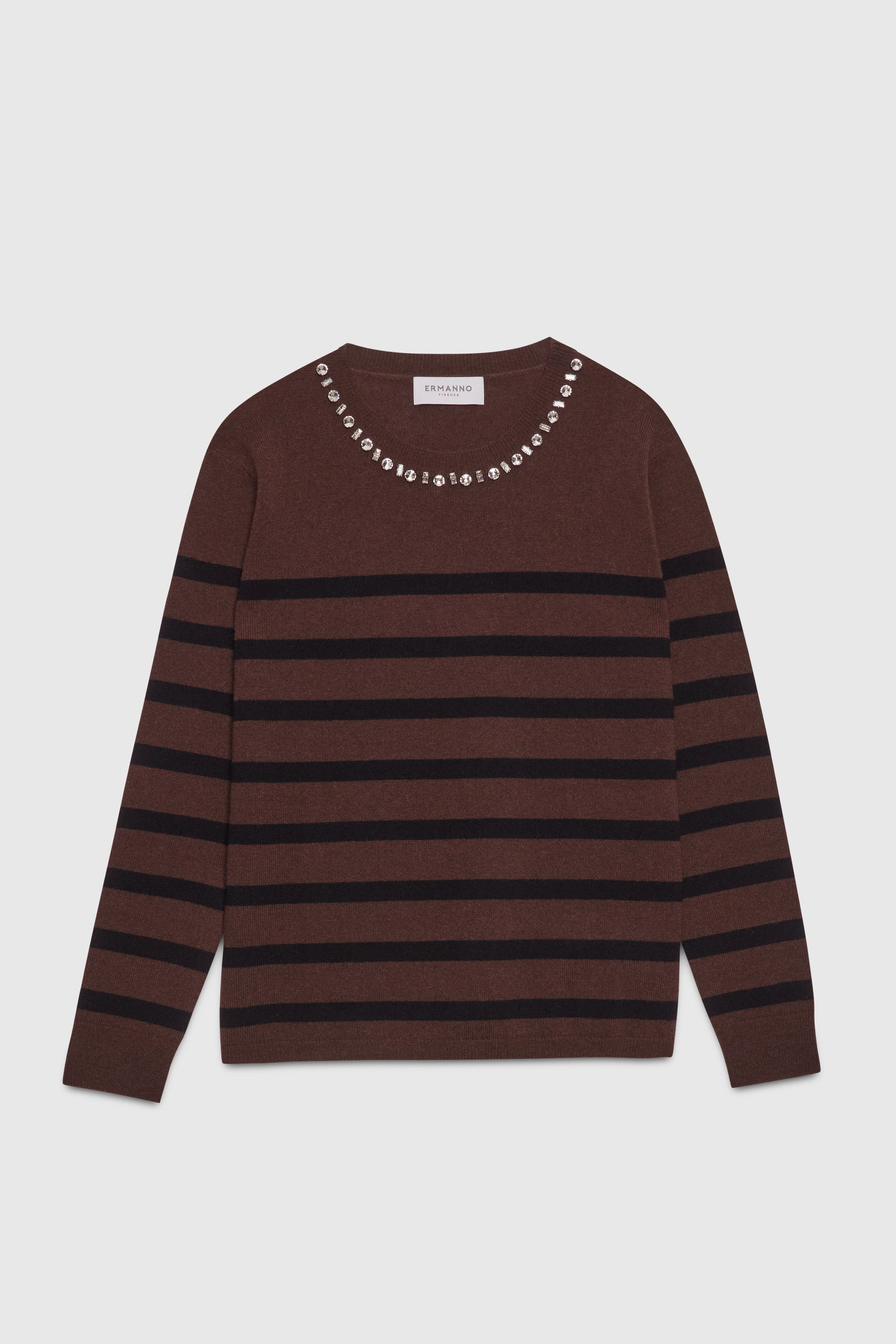 WOOLLEN AND CASHMERE STRIPED SWEATER WITH JEWEL NECKLINE