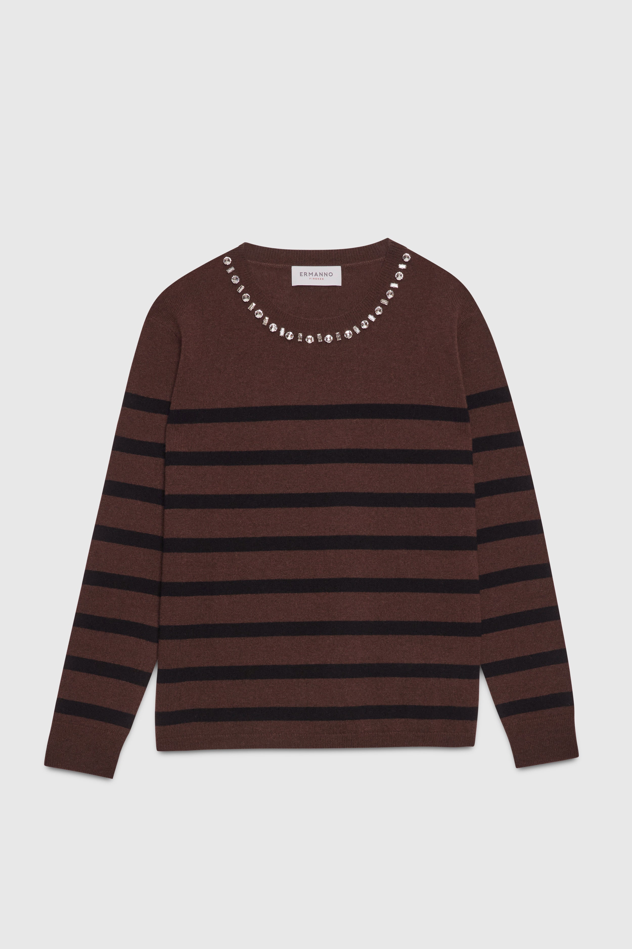 WOOLLEN AND CASHMERE STRIPED SWEATER WITH JEWEL NECKLINE