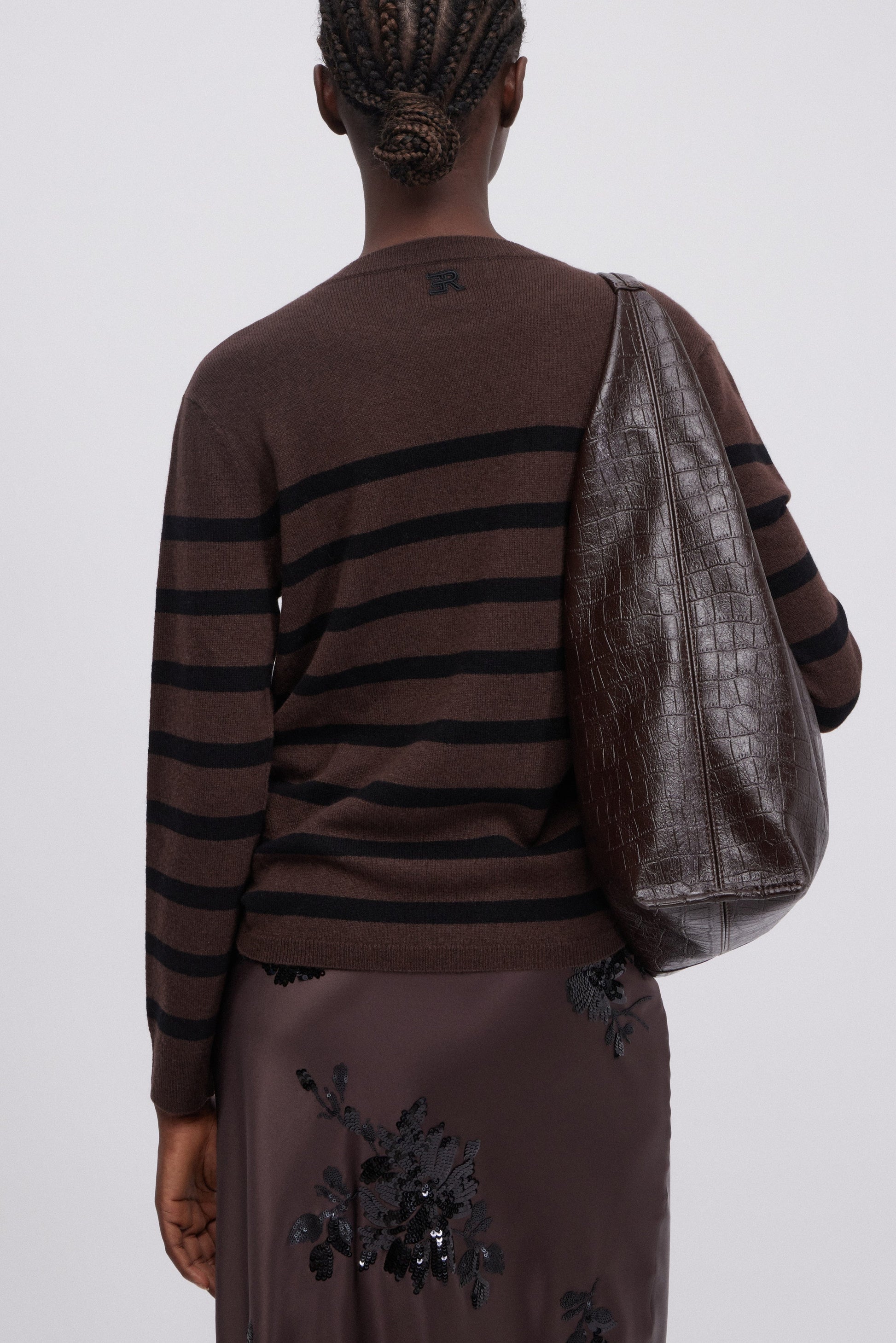 WOOLLEN AND CASHMERE STRIPED SWEATER WITH JEWEL NECKLINE