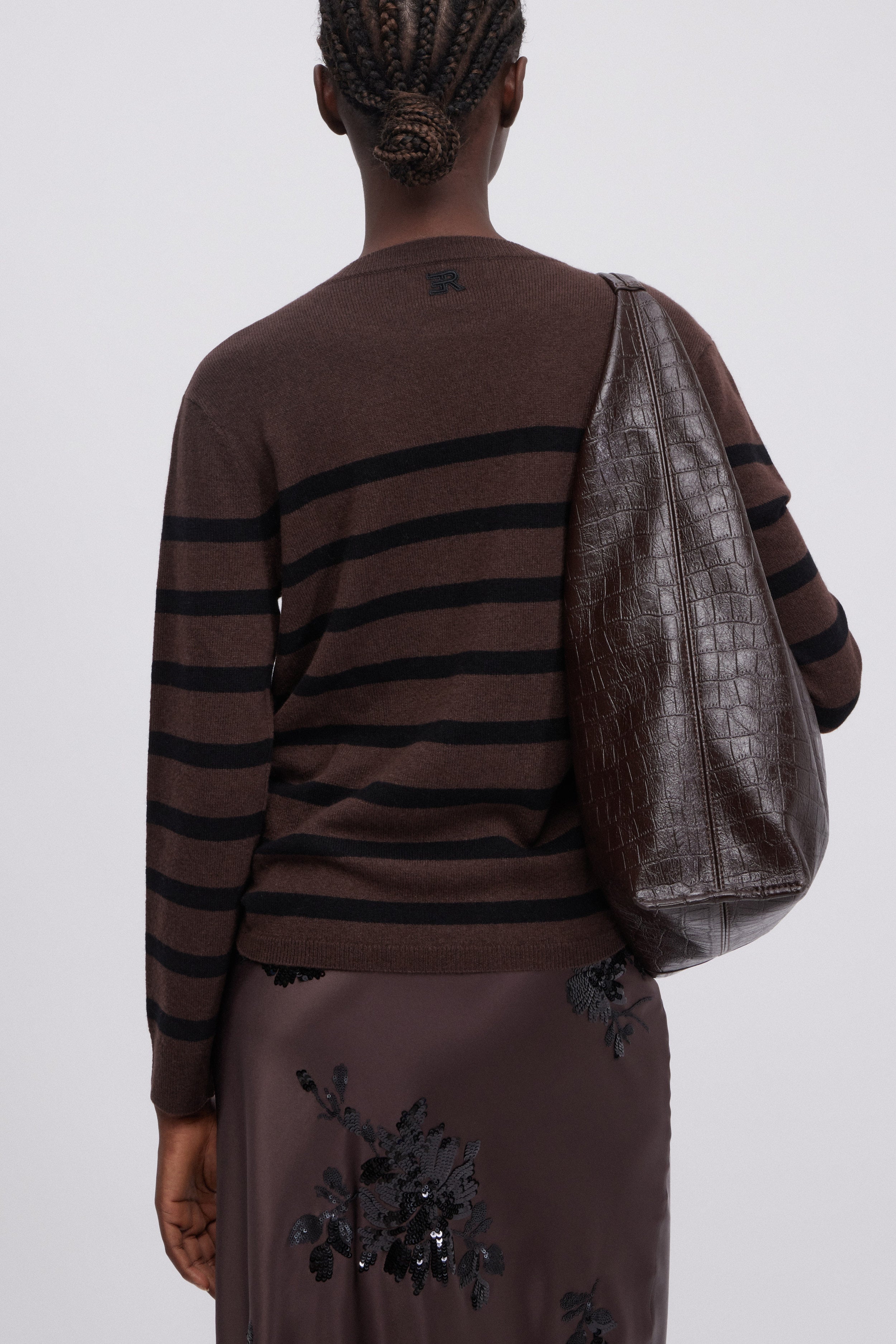 WOOLLEN AND CASHMERE STRIPED SWEATER WITH JEWEL NECKLINE