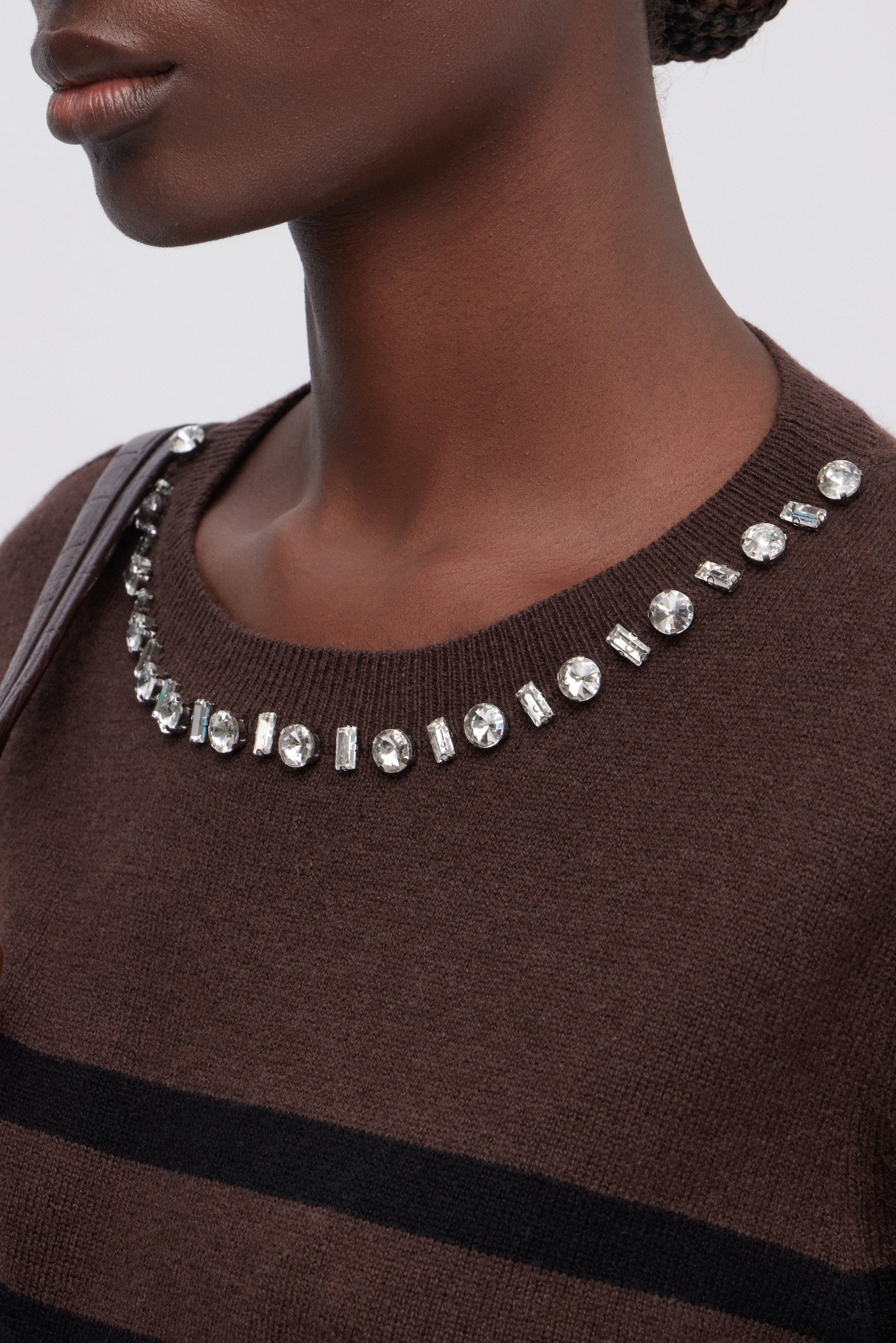 WOOLLEN AND CASHMERE STRIPED SWEATER WITH JEWEL NECKLINE