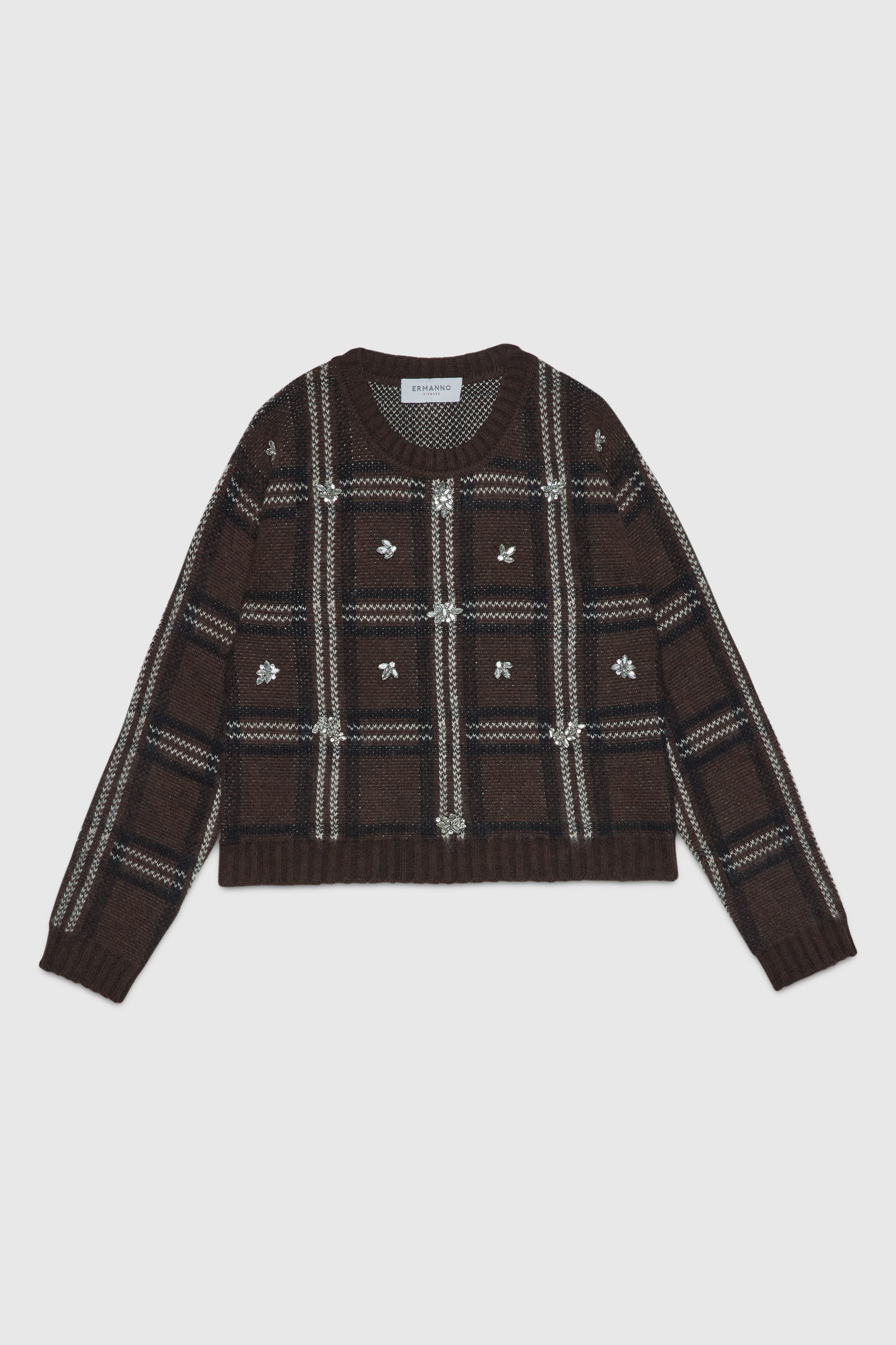 SCOTTISH JACQUARD SWEATER WITH JEWEL EMBOIDERY 