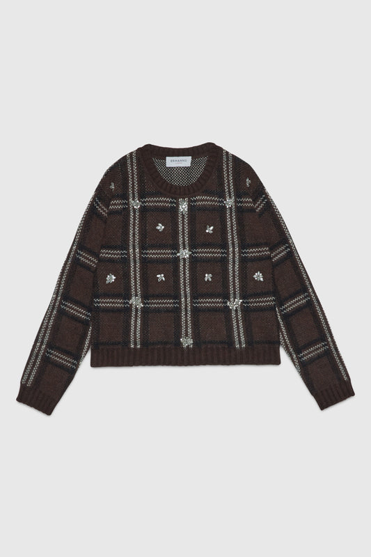 MAGLIA JACQUARD SCOZZESE CON RICAMO GIOIELLO