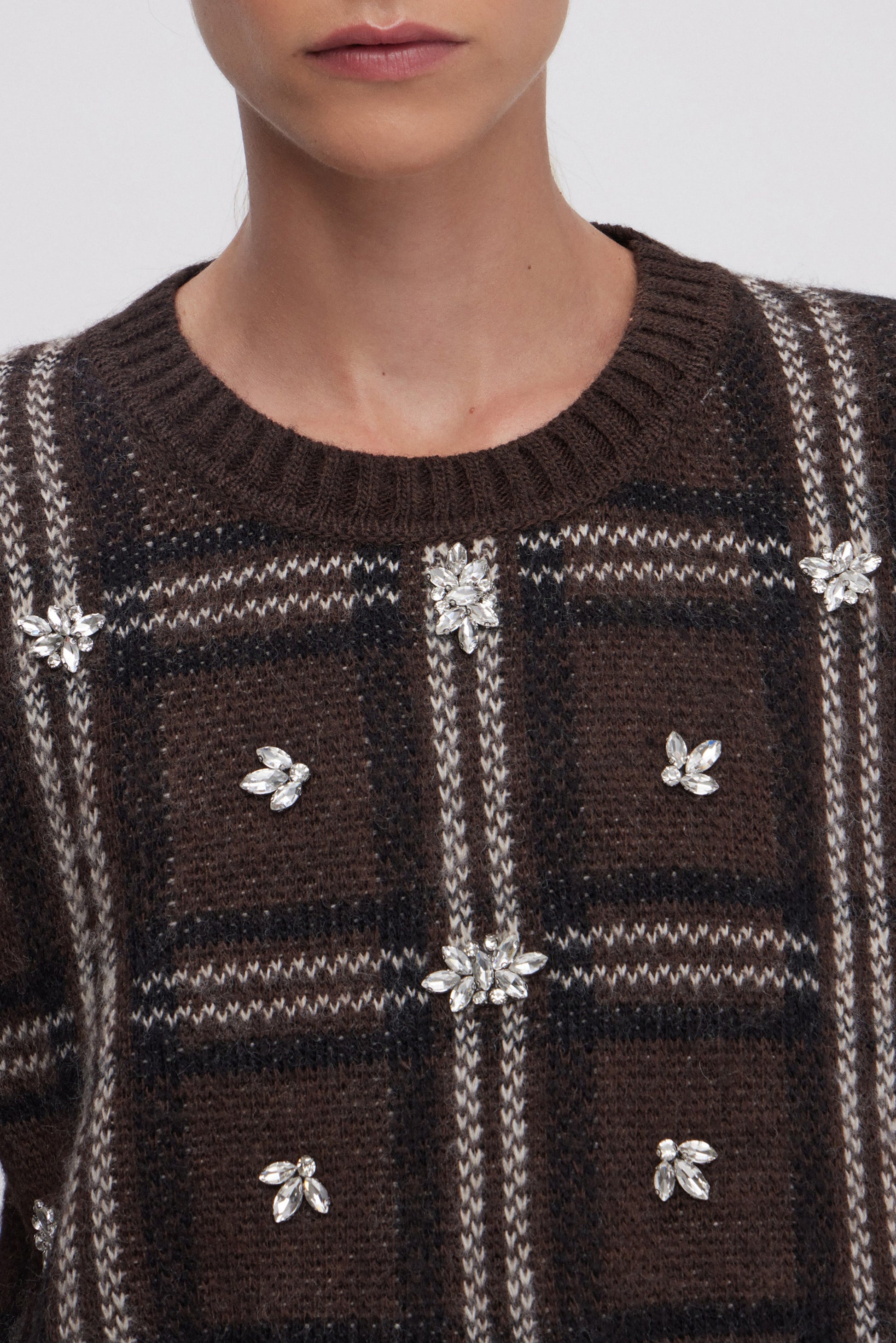 SCOTTISH JACQUARD SWEATER WITH JEWEL EMBOIDERY 