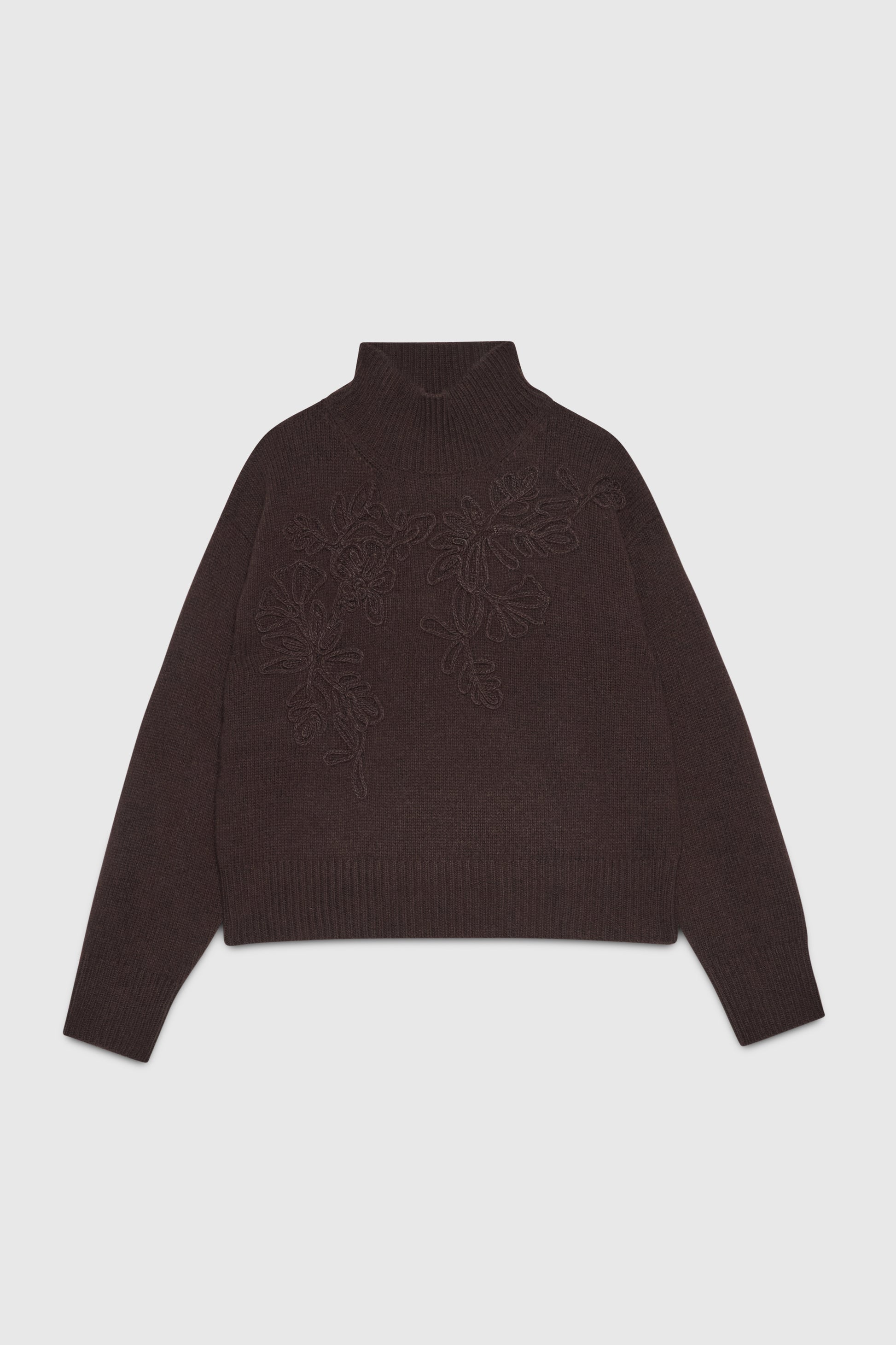 WOOL MOCK-NECK SWEATER WITH EMBROIDERY