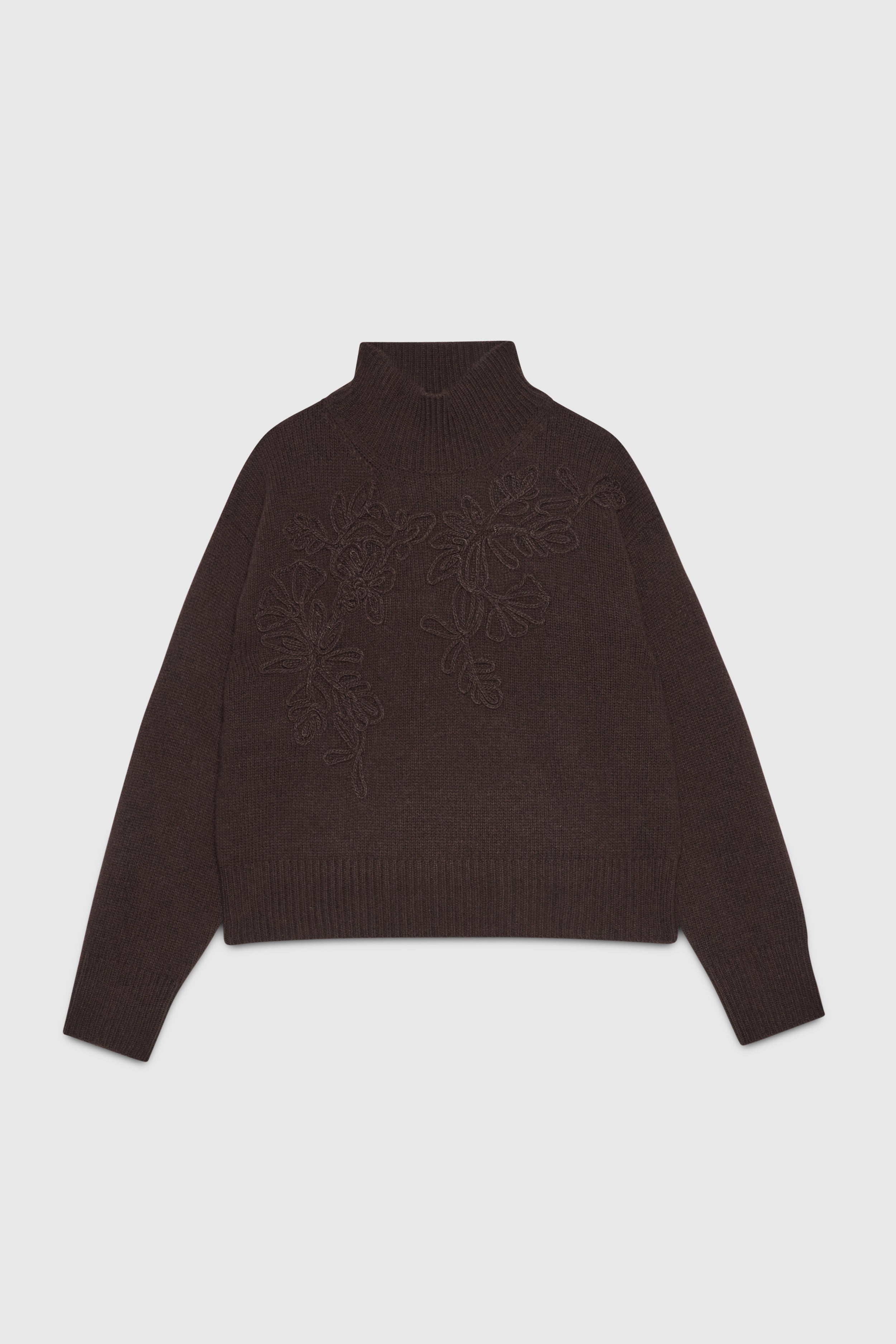 WOOL MOCK-NECK SWEATER WITH EMBROIDERY