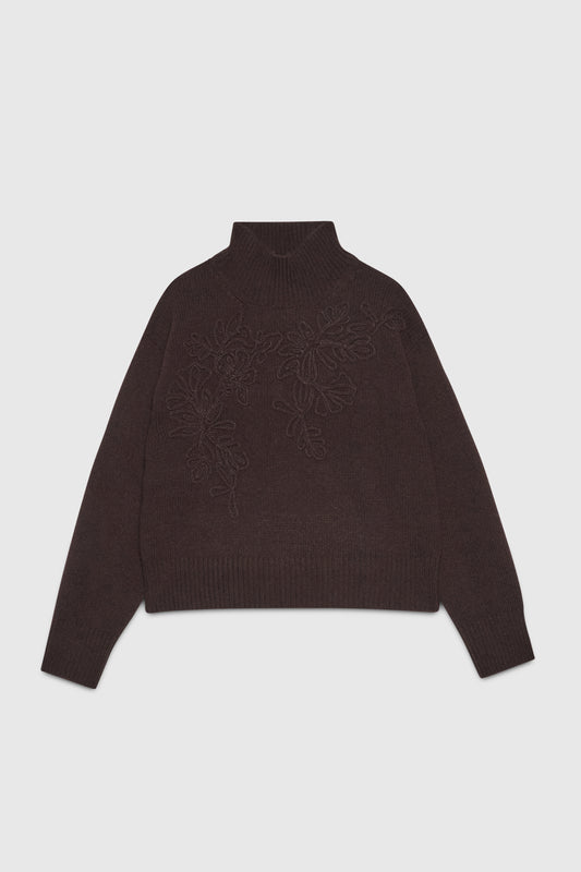 WOOL MOCK-NECK SWEATER WITH EMBROIDERY