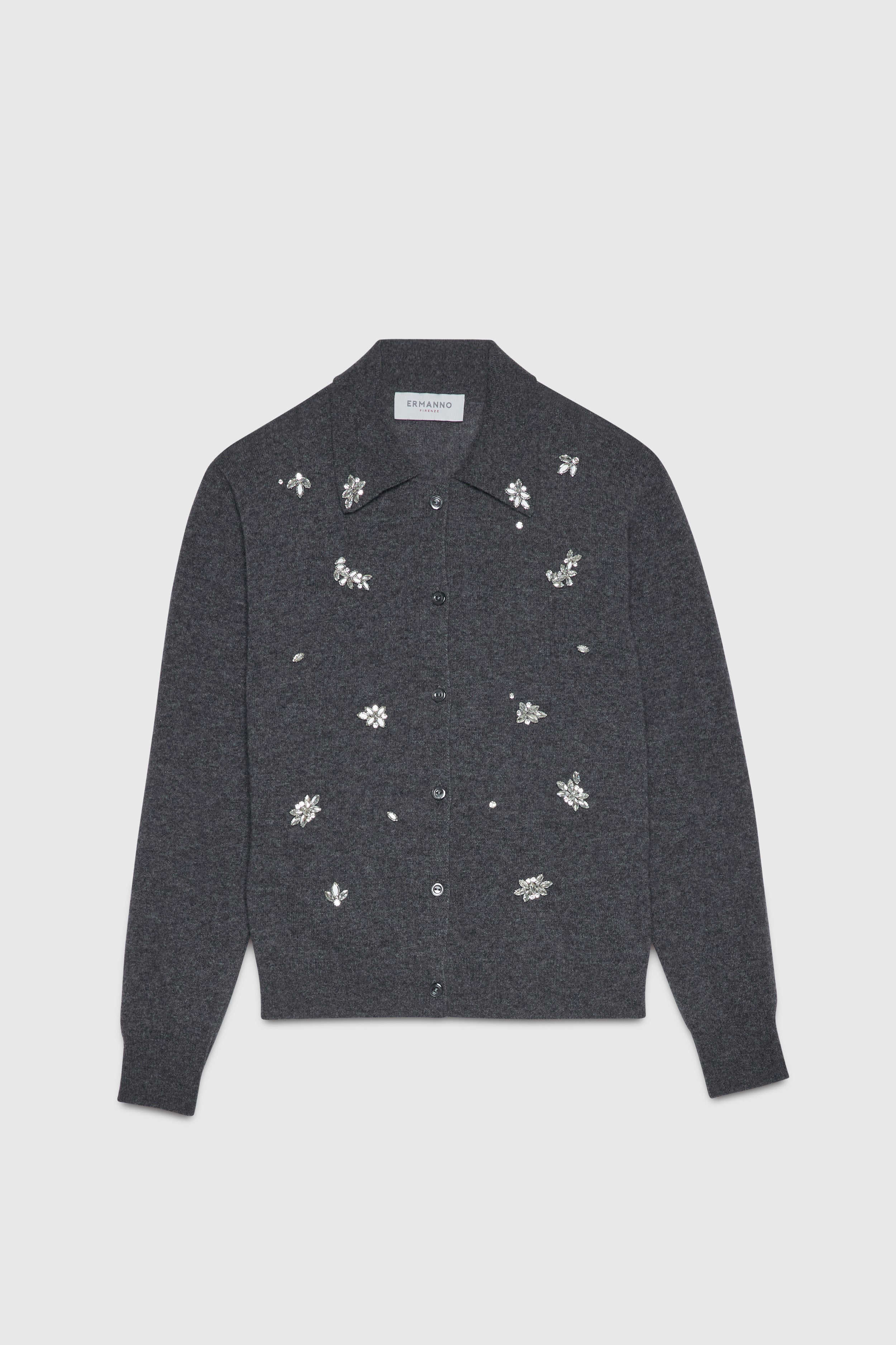 CARDIGAN  CON COLLETTO E RICAMO GIOIELLO