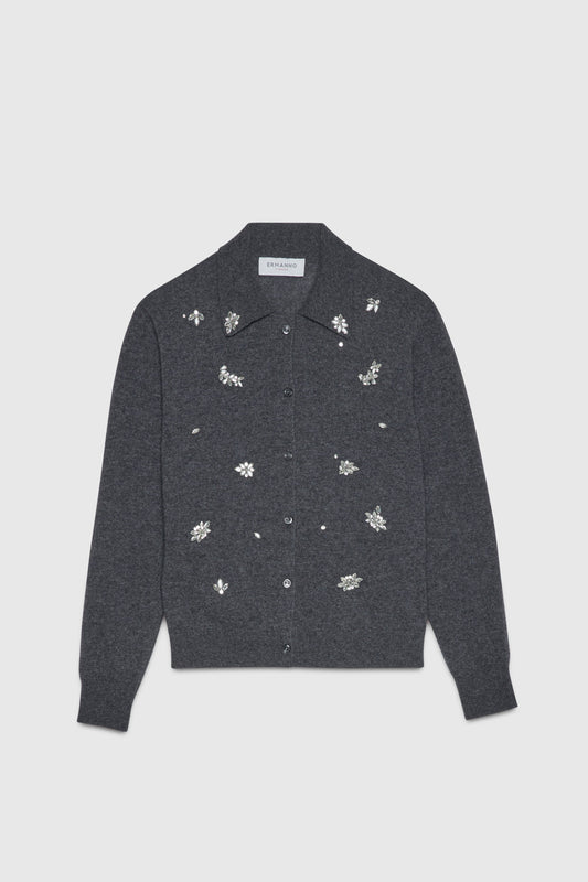 CARDIGAN WITH COLLAR AND JEWEL EMBROIDERY