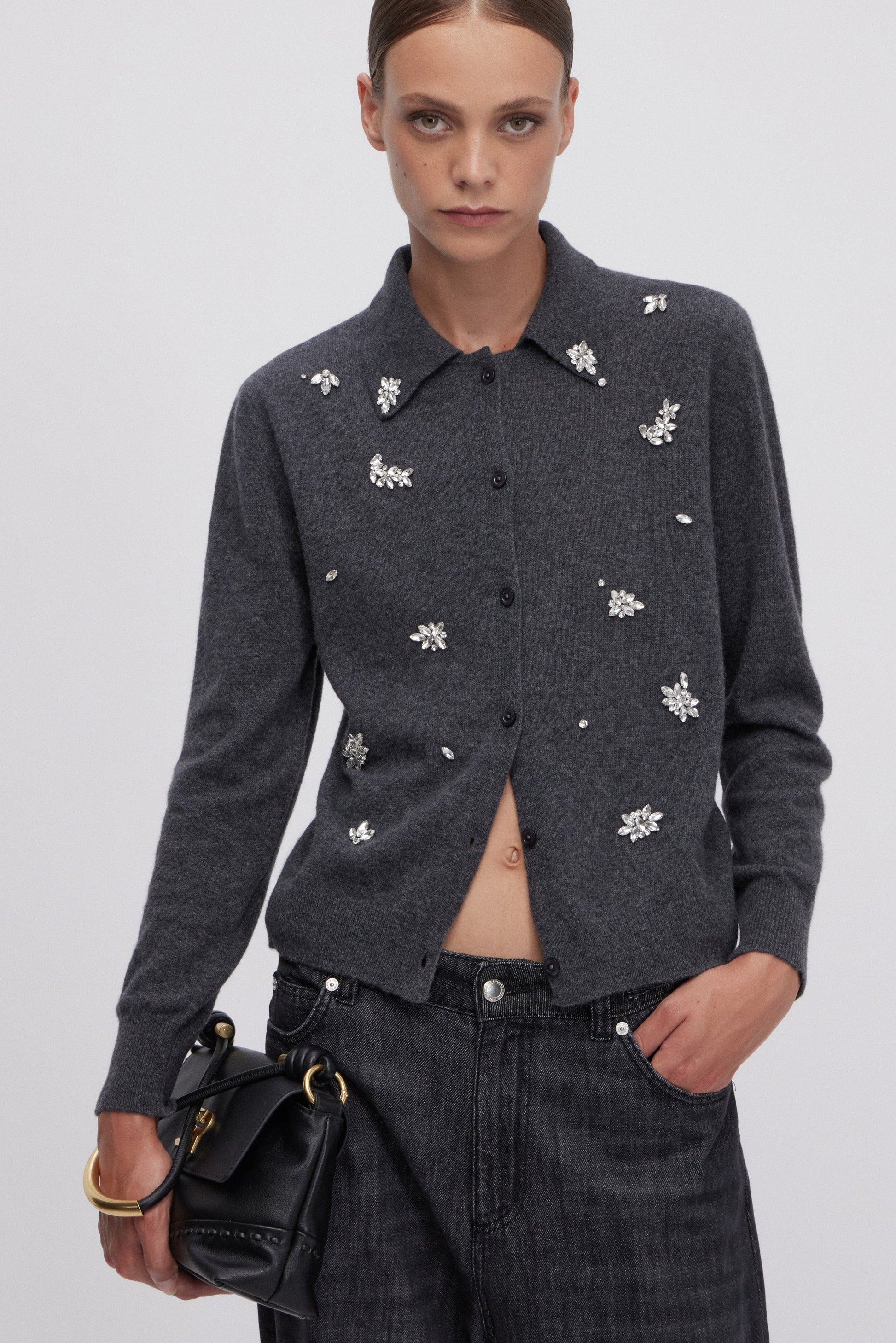 CARDIGAN  CON COLLETTO E RICAMO GIOIELLO