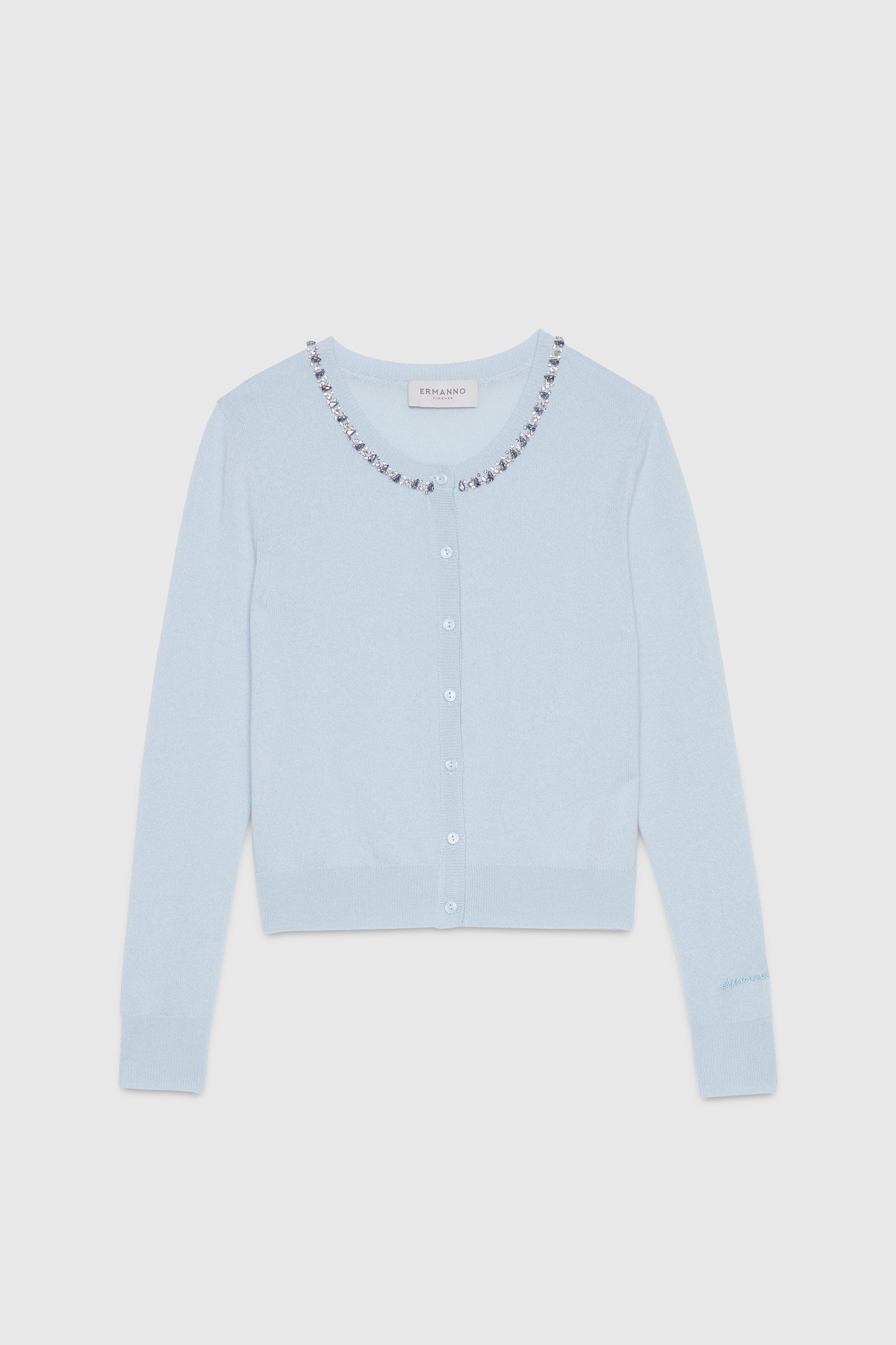 CARDIGAN IN LANA E CACHEMIRE CON SCOLLO GIOIELLO