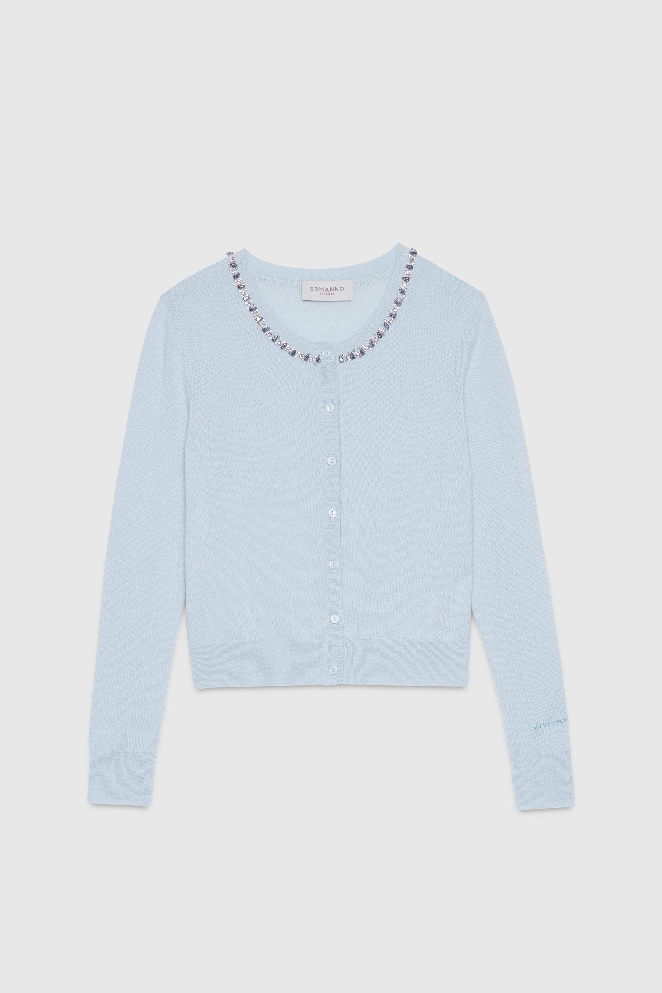 CARDIGAN IN LANA E CACHEMIRE CON SCOLLO GIOIELLO