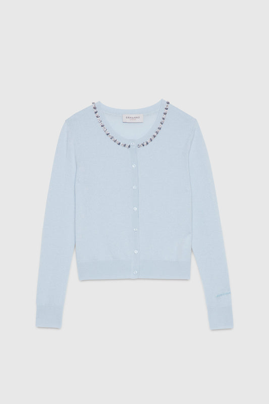 CARDIGAN IN LANA E CACHEMIRE CON SCOLLO GIOIELLO