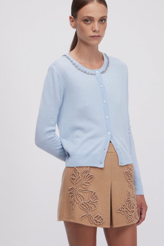 CARDIGAN IN LANA E CACHEMIRE CON SCOLLO GIOIELLO