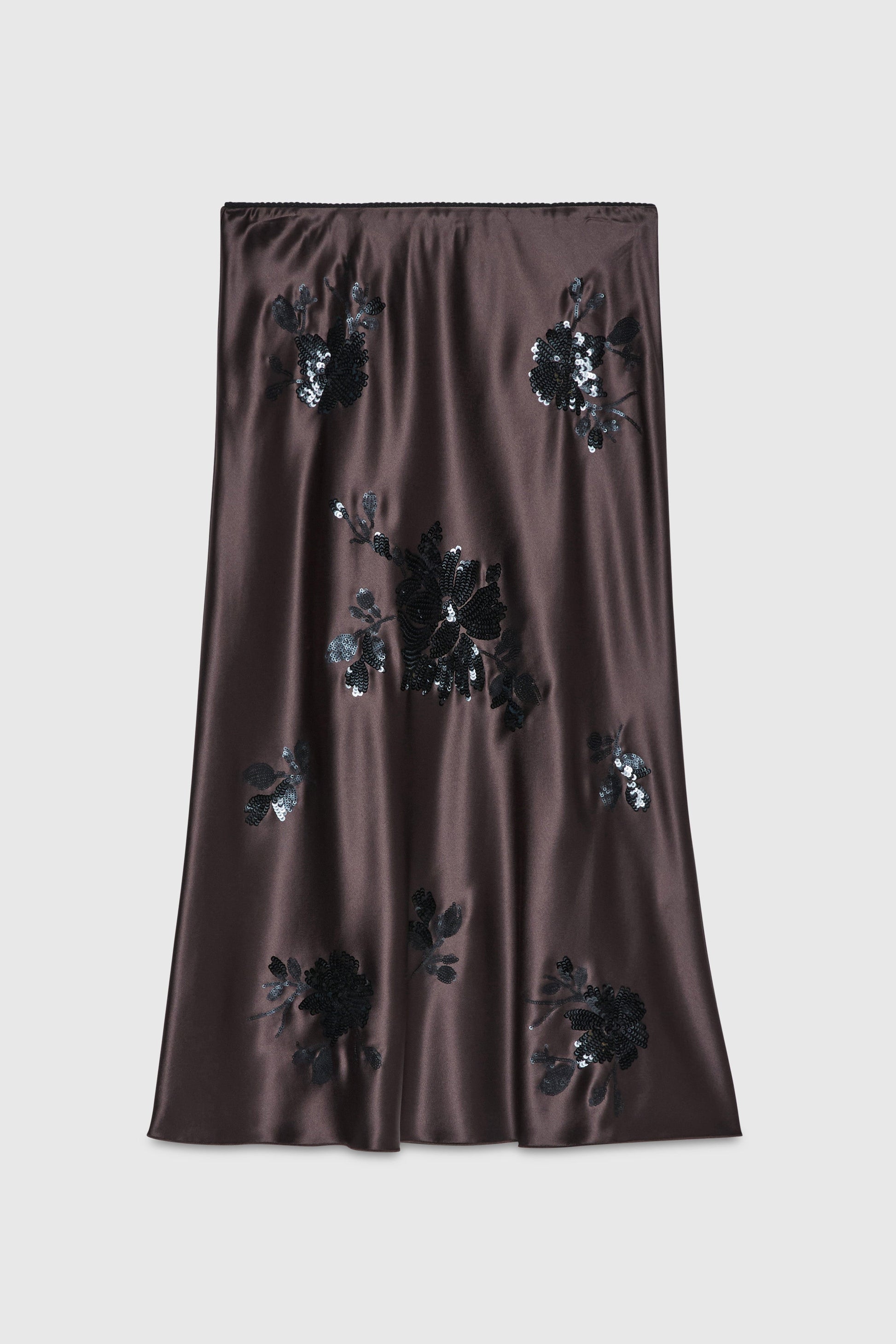 GONNA LONGUETTE IN RASO CON FIORI DI PAILLETTES