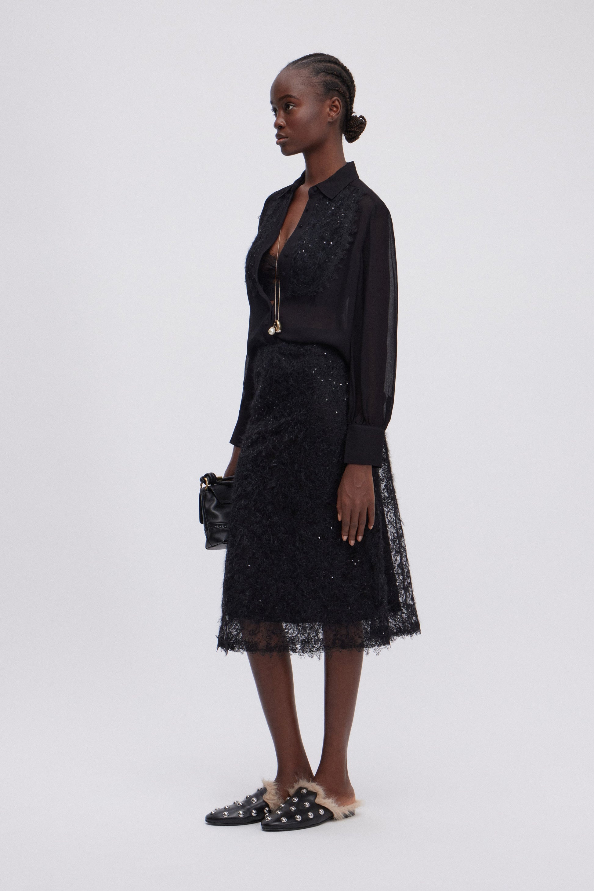 MIDI SKIRT WITH LACE AND SEQUINS 