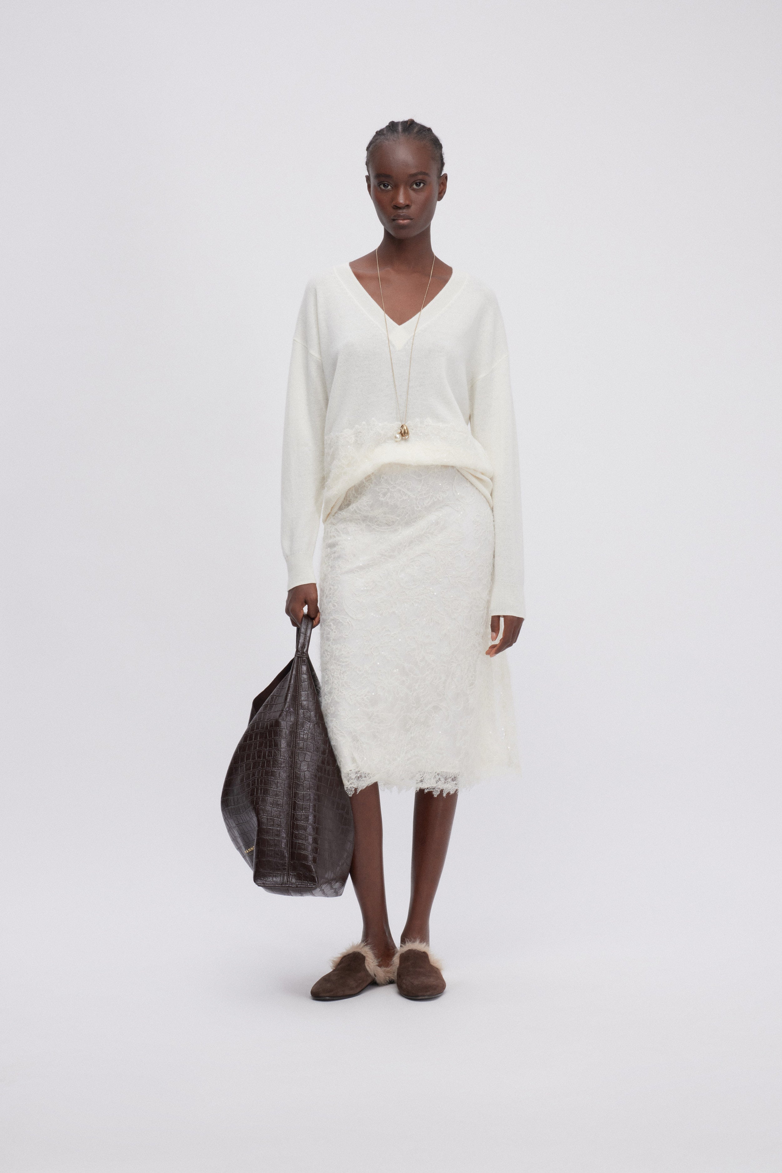 MIDI SKIRT WITH LACE AND SEQUINS 