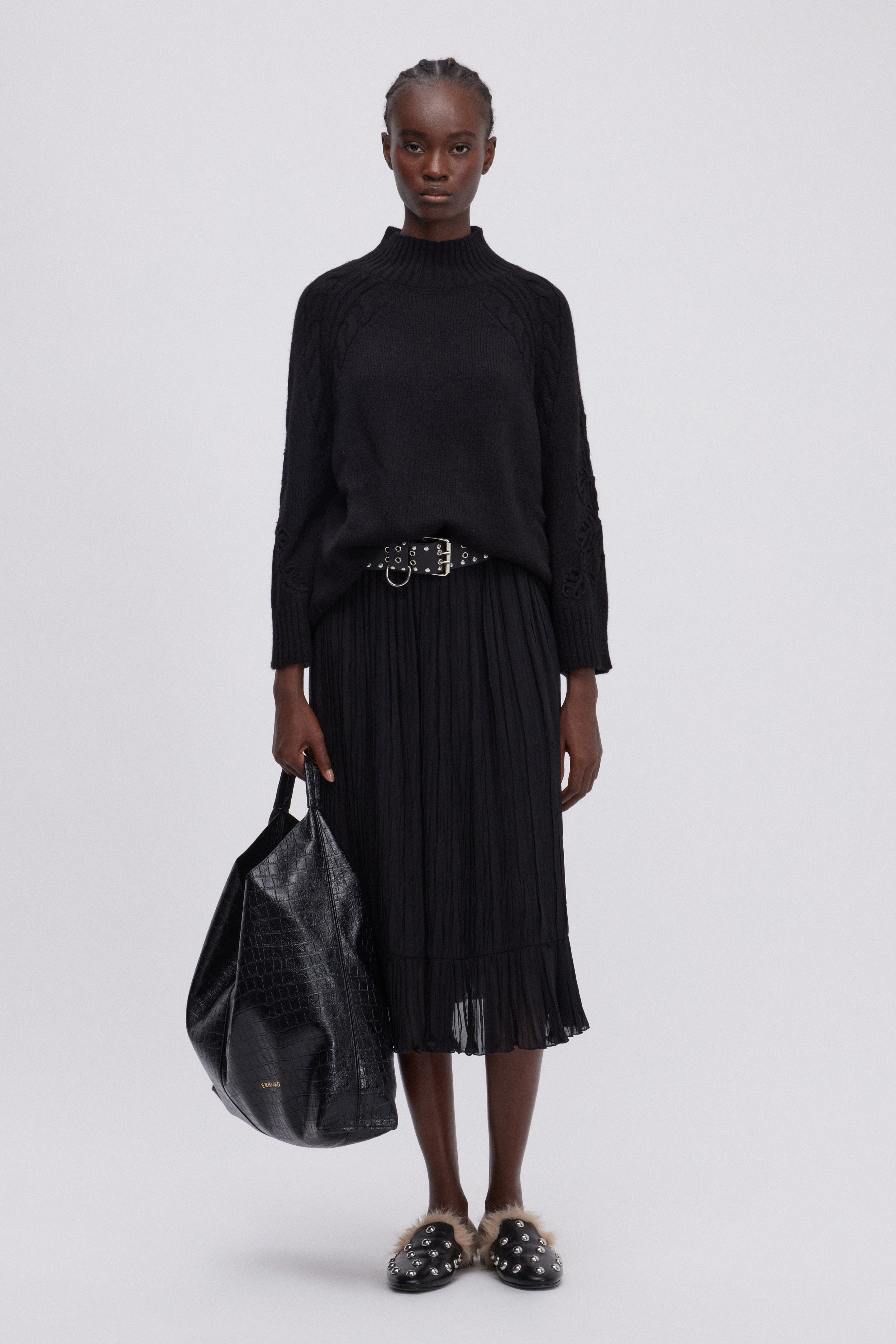 GONNA LONGUETTE DI GEORGETTE PLISSE' CON BALZA