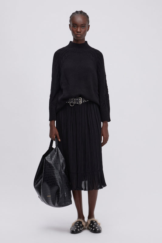 MIDI PLEATED SKIRT IN GEORGETTE WITH FLOUNCE