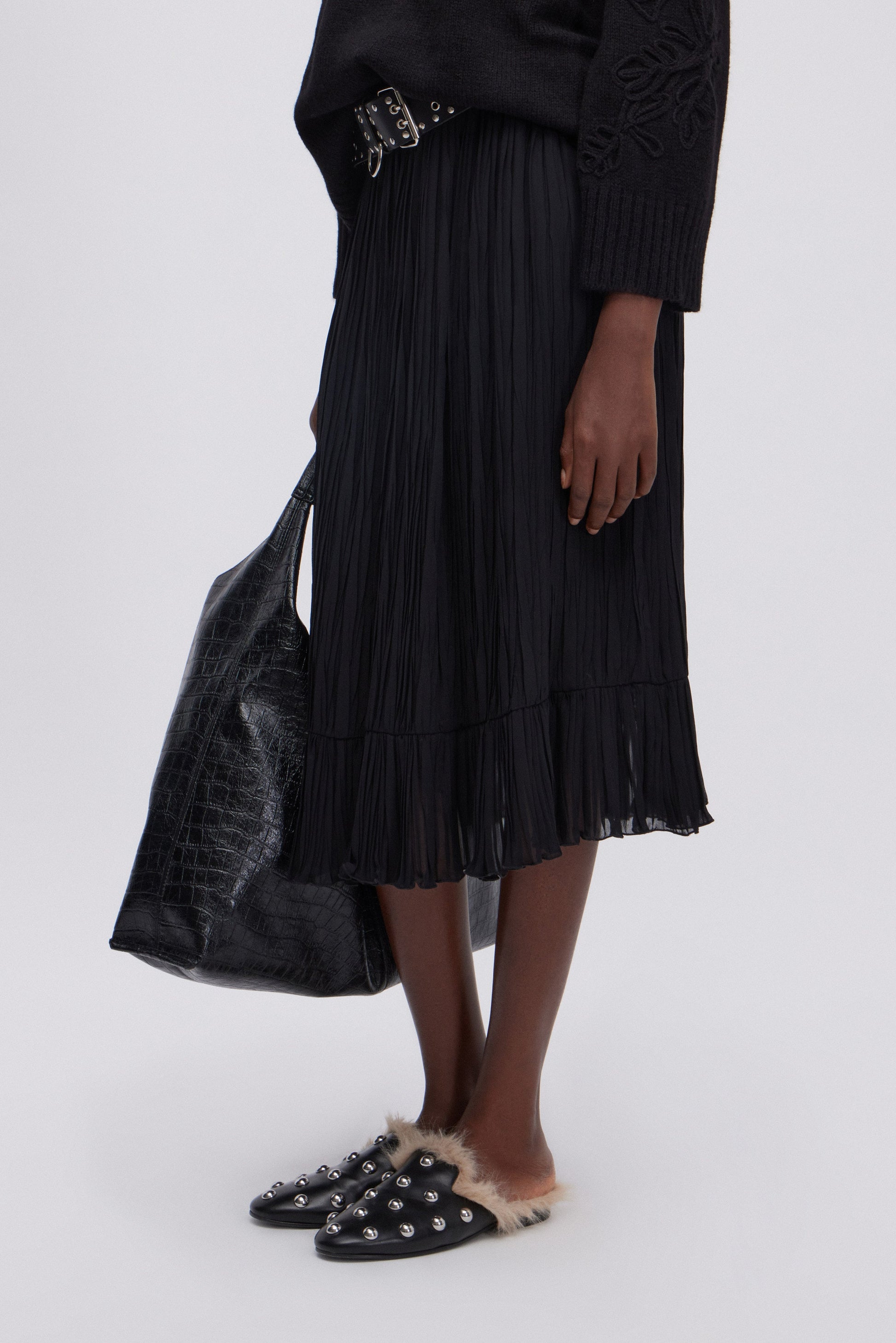 GONNA LONGUETTE DI GEORGETTE PLISSE' CON BALZA