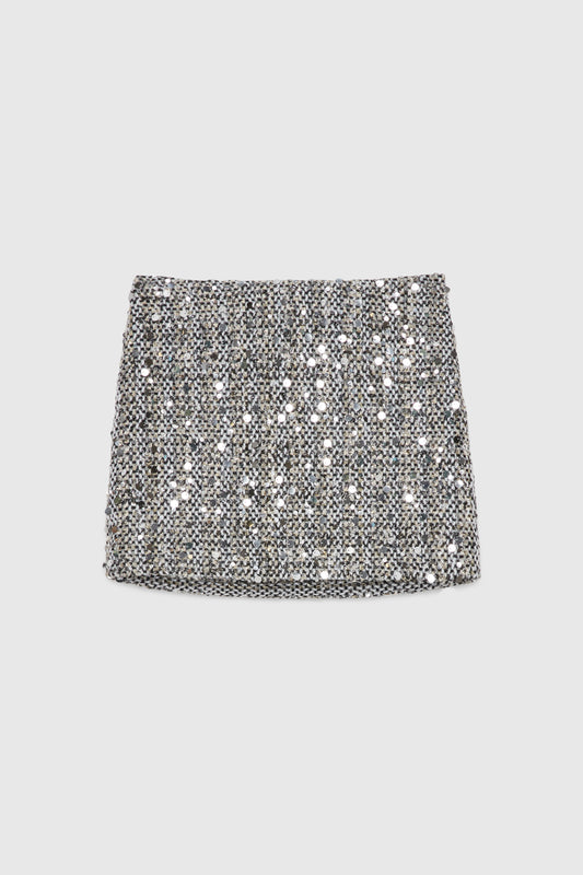 MINI SKIRT IN TWEED WITH SILVER SEQUINS 