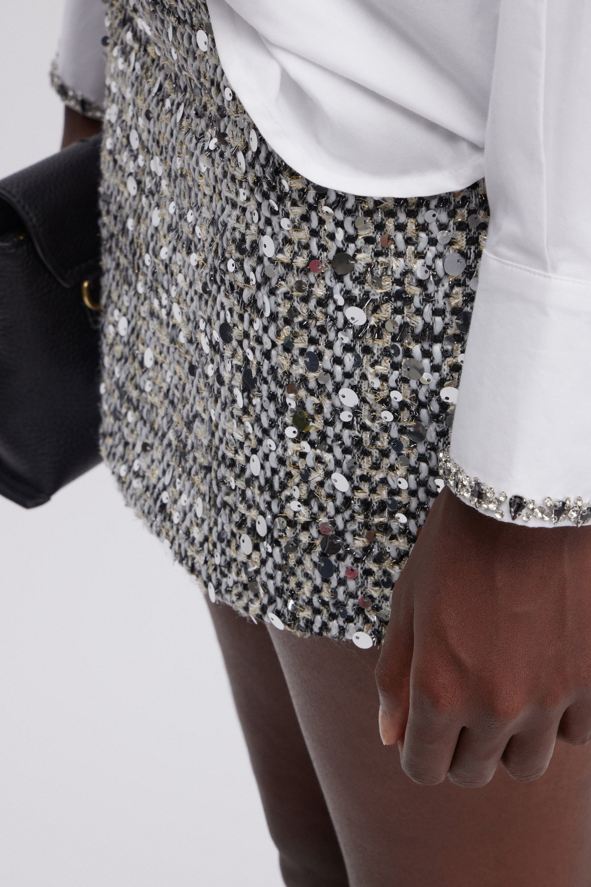 GONNA MINI IN TWEED CON PAILLETTES ARGENTO