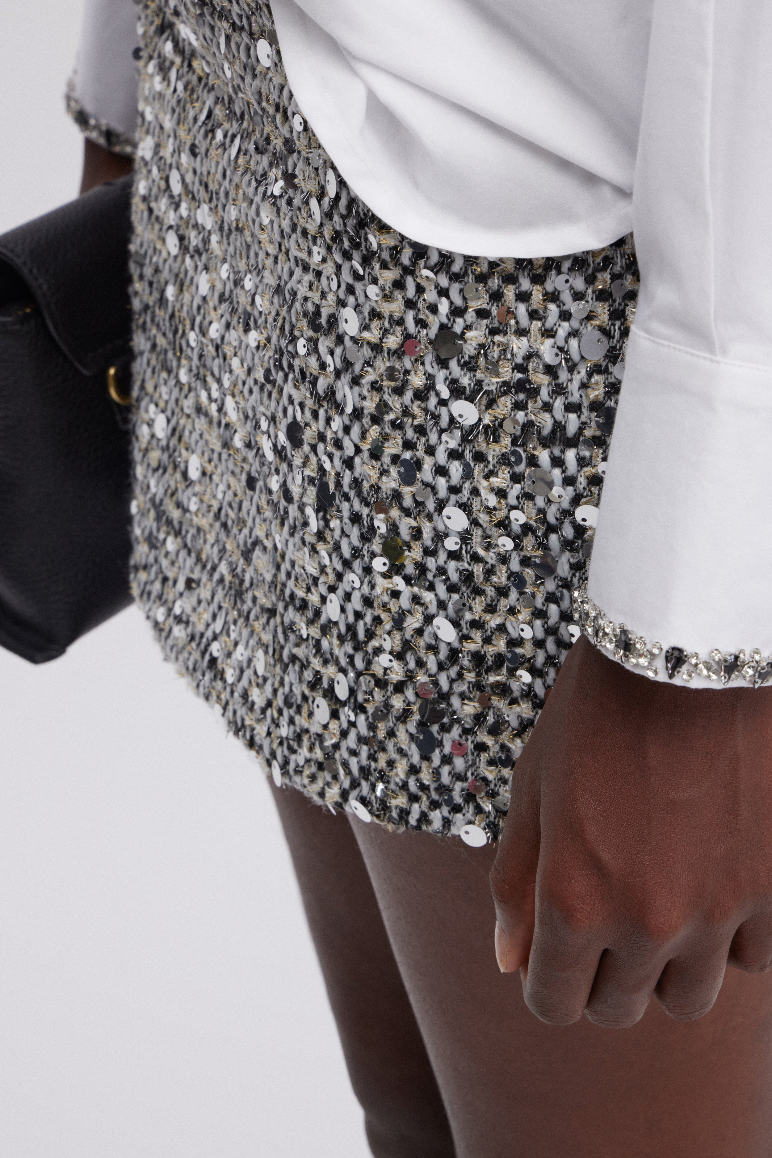 GONNA MINI IN TWEED CON PAILLETTES ARGENTO