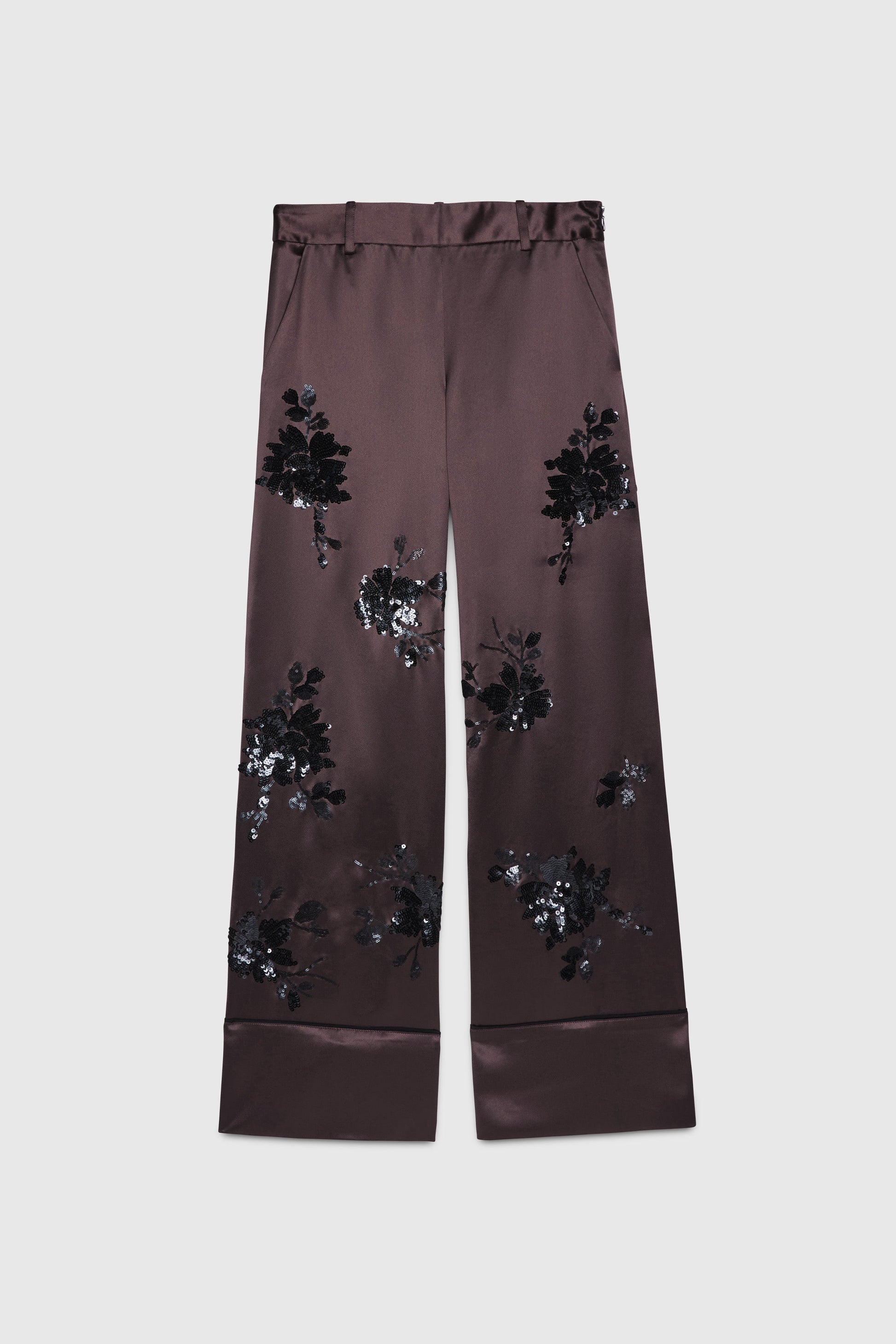 PANTALONI A PIGIAMA IN RASO CON FIORI DI PAILLETTES