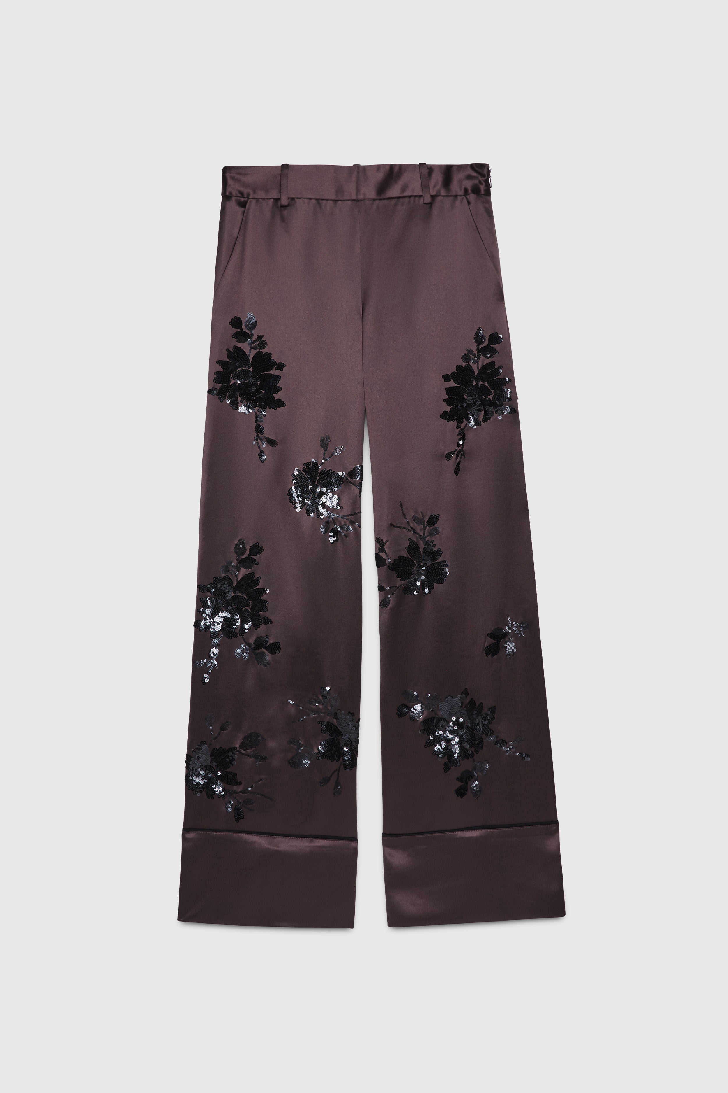 PANTALONI A PIGIAMA IN RASO CON FIORI DI PAILLETTES