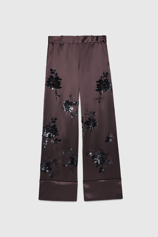 PANTALONI A PIGIAMA IN RASO CON FIORI DI PAILLETTES