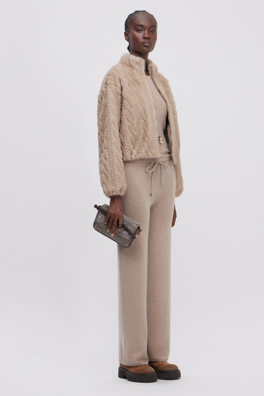 CASHMERE AND WOOL BLEND PANTS WITH ADJUSTABLE ELASTIC BAND