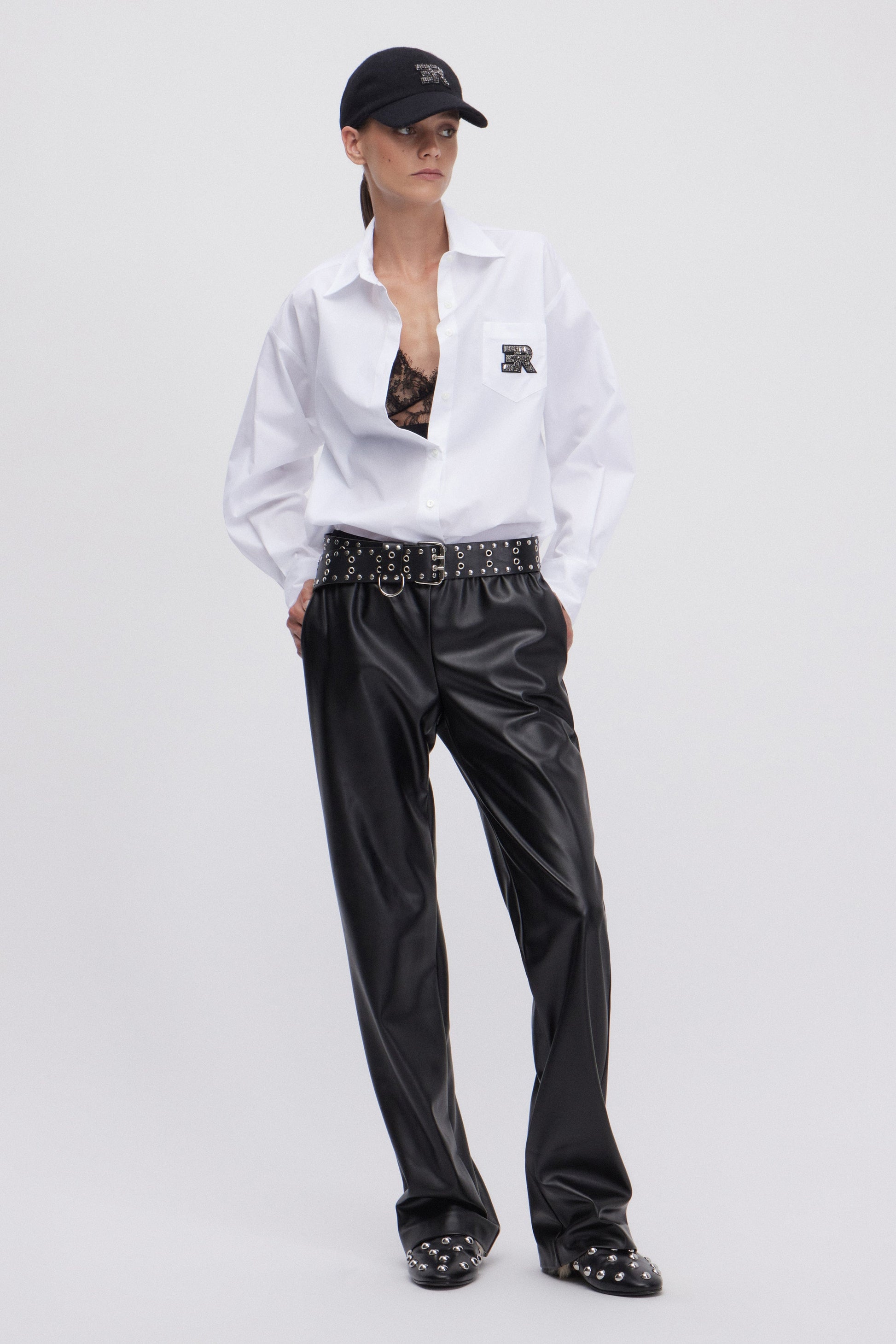 ECO LEATHER PANTS WITH LOGO ELASTIC LOGO BAND
