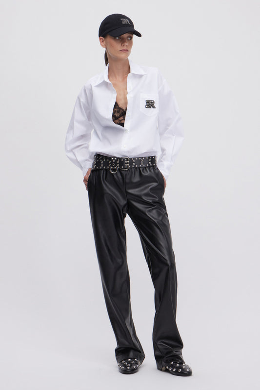 ECO LEATHER PANTS WITH LOGO ELASTIC LOGO BAND