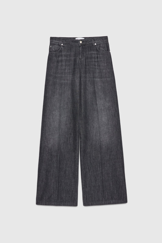 GREY DENIM FLARE JEANS STONE WASH