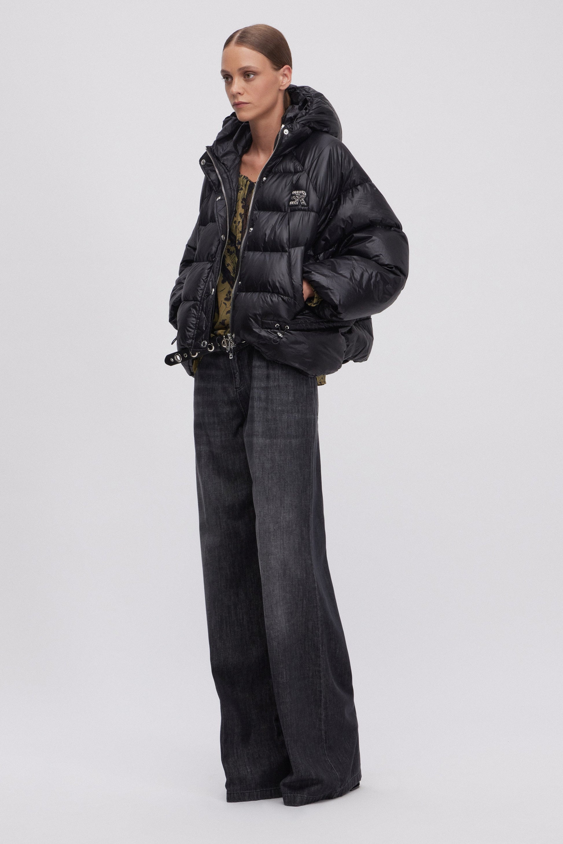 GREY DENIM FLARE JEANS STONE WASH