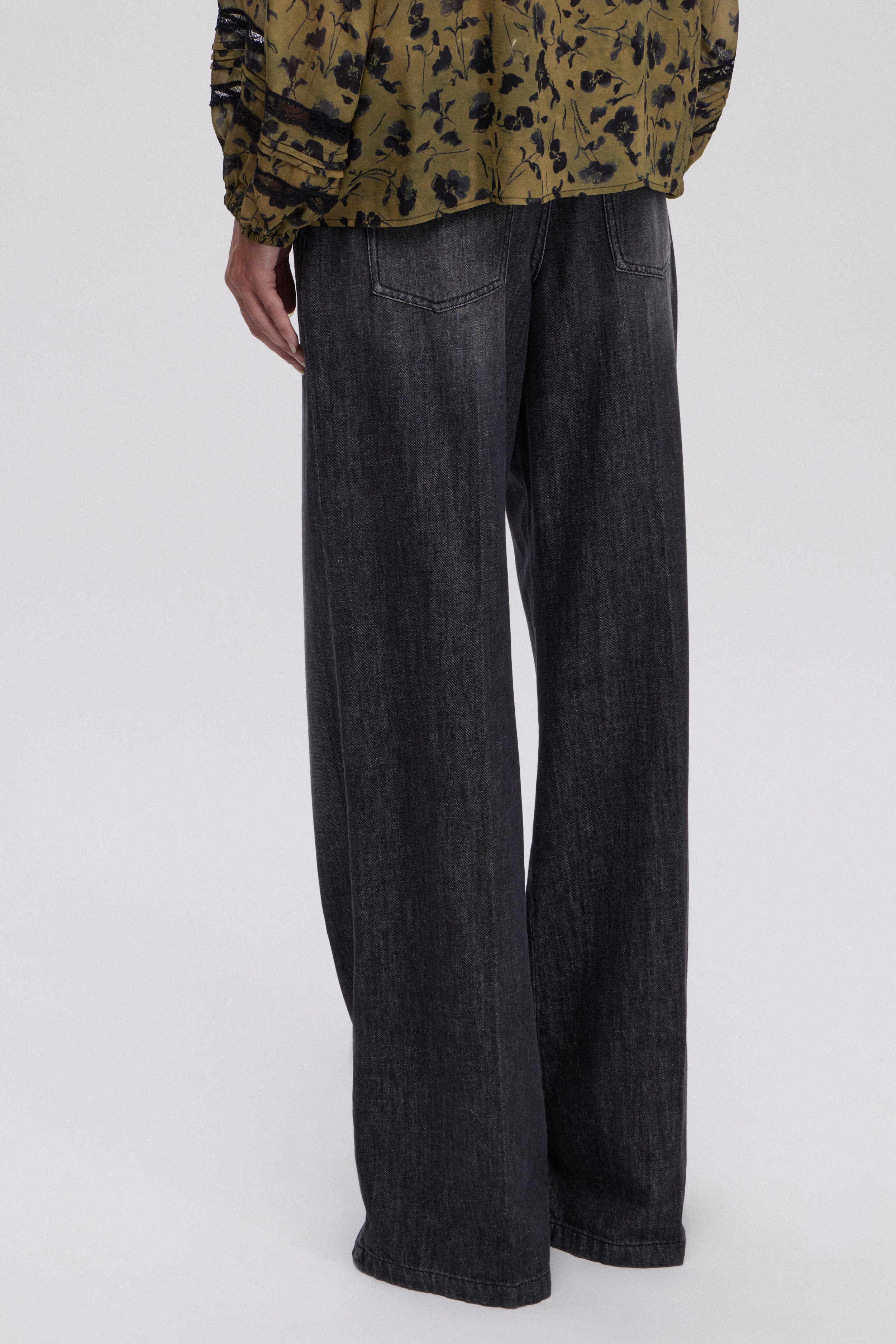 GREY DENIM FLARE JEANS STONE WASH