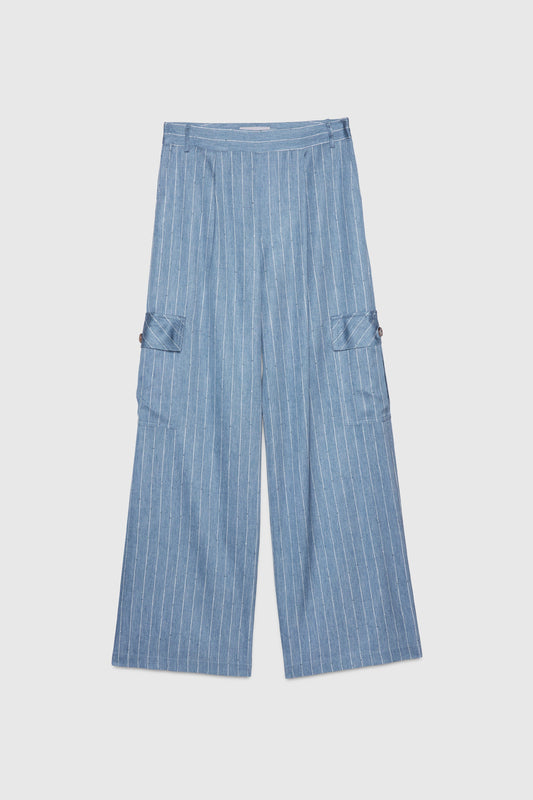 SATIN STRIPED CARGO PANTS