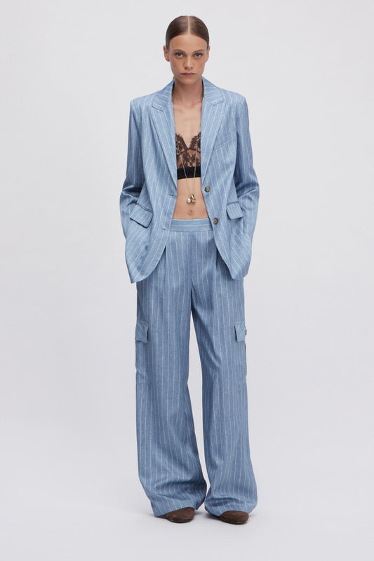 SATIN STRIPED CARGO PANTS