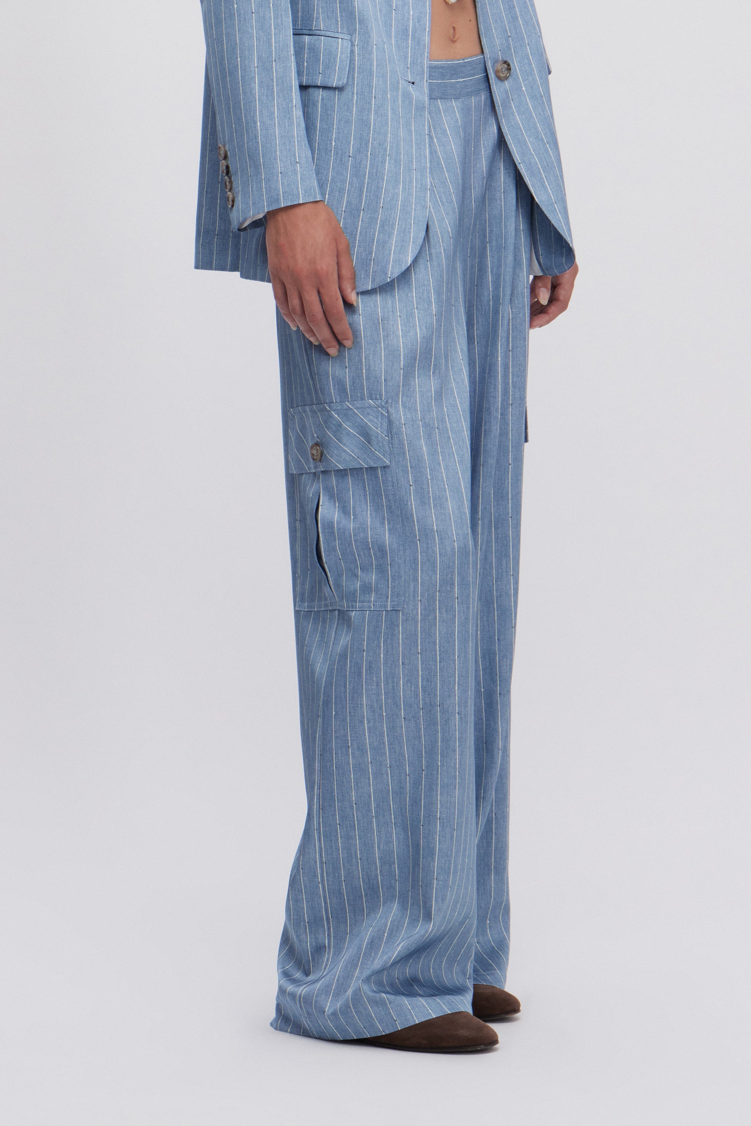 PANTALONI CARGO IN RASO GESSATO