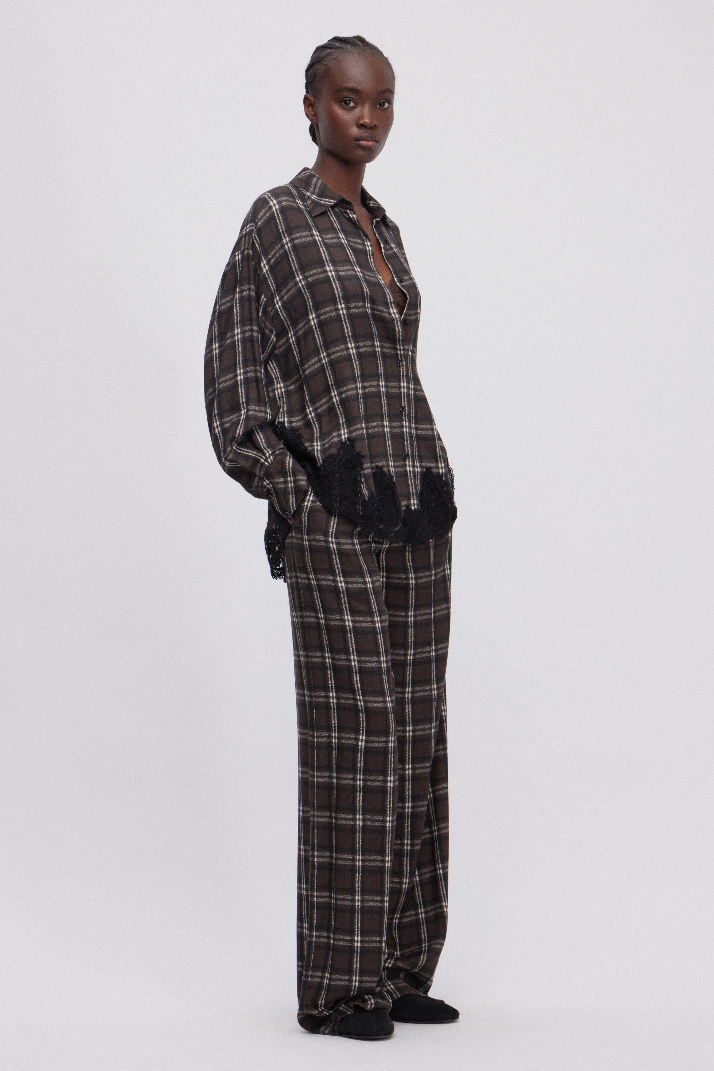 Image of PANTALON LARGE À CARREAUX EN FLANELLE