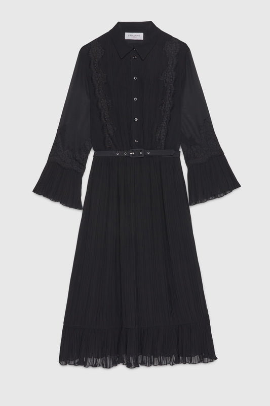 SHIRT GEORGETTE PLEATED DRESS WITH BELT