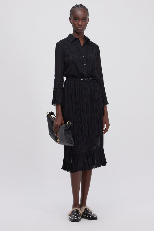SHIRT GEORGETTE PLEATED DRESS WITH BELT