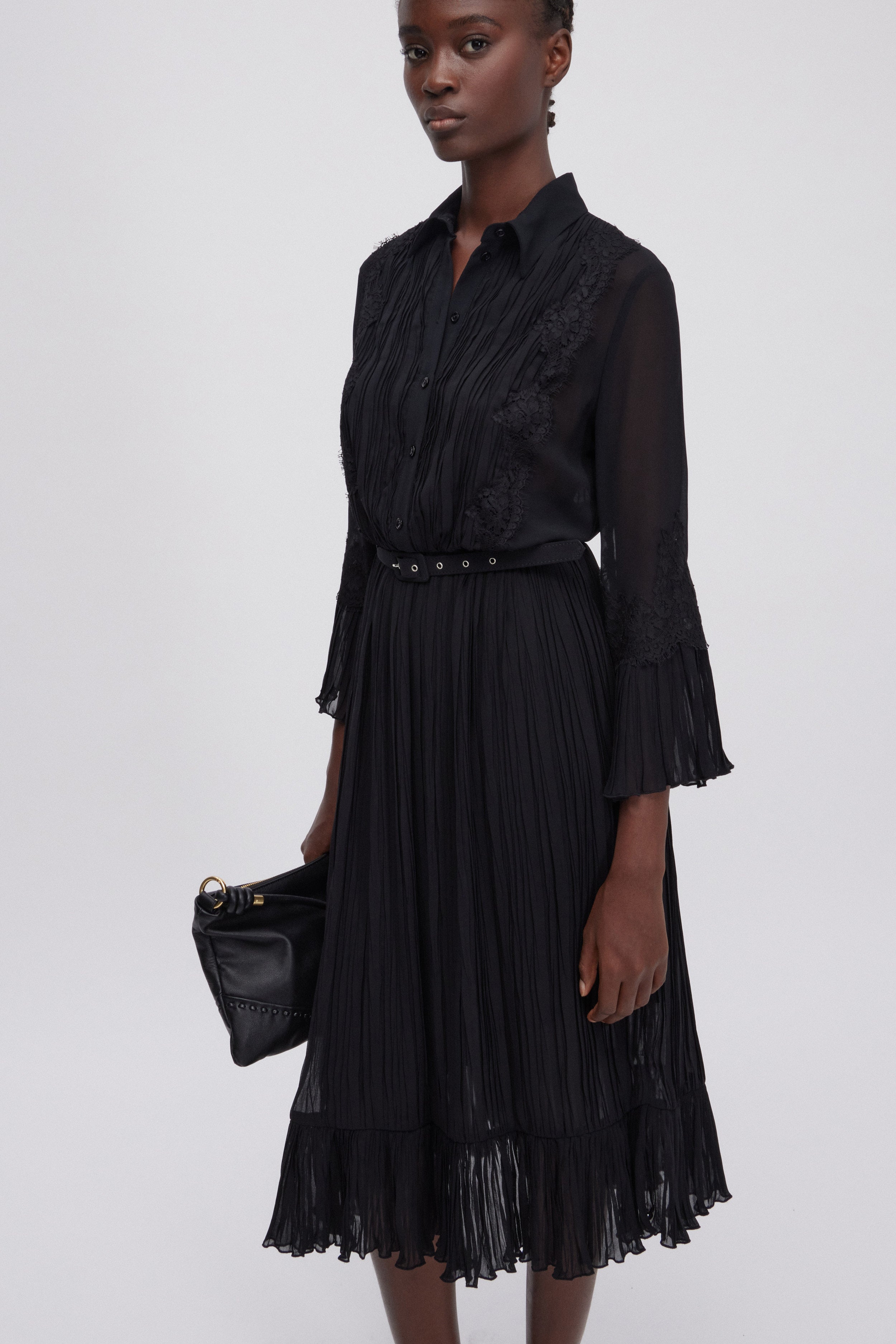 ABITO CHEMISIER DI GEORGETTE PLISSE' CON CINTURA