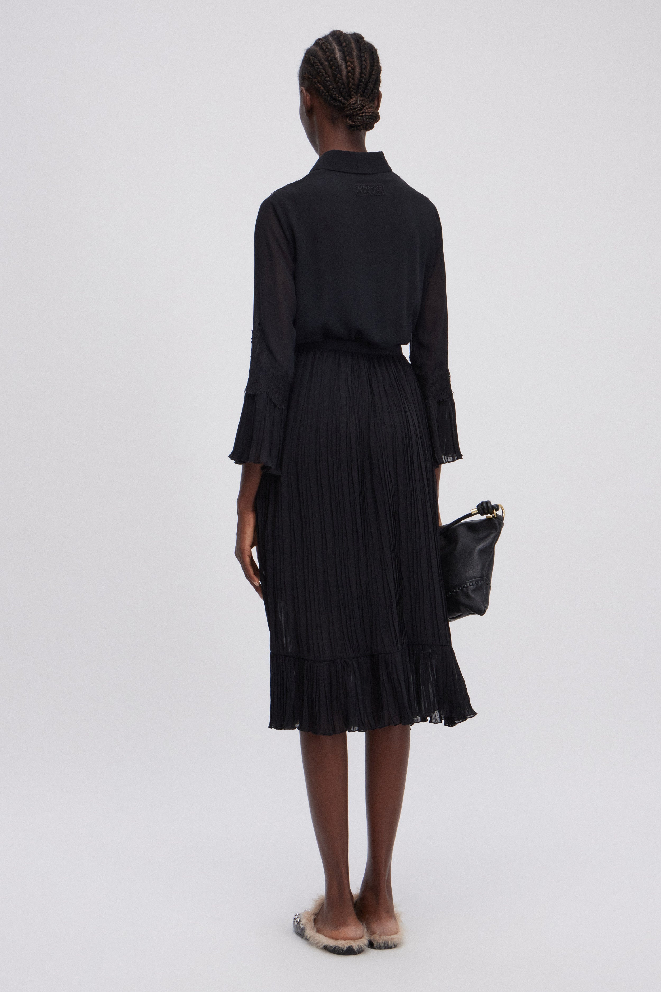 ABITO CHEMISIER DI GEORGETTE PLISSE' CON CINTURA